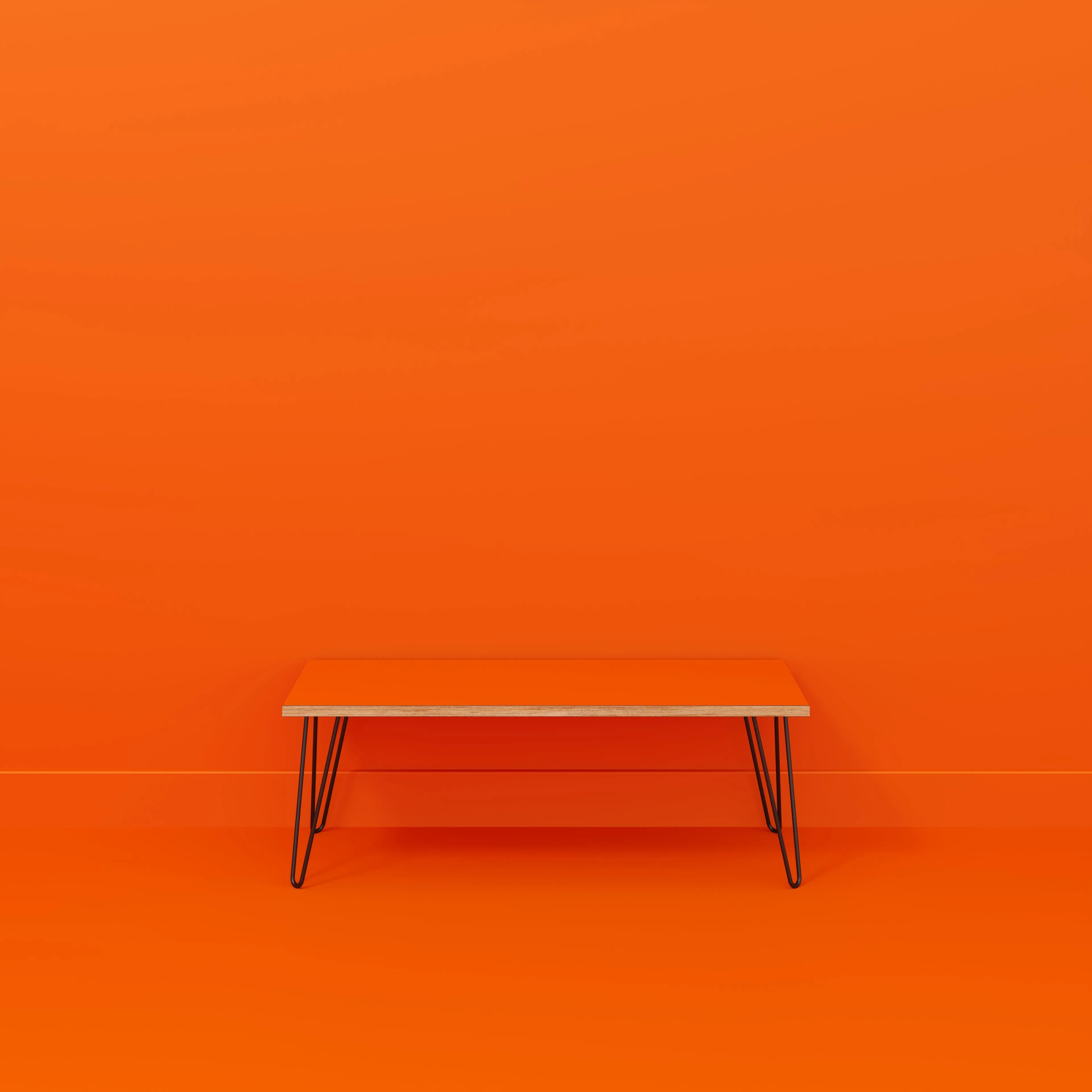 Plywood Bench Seat with Black Hairpin Legs - Formica Levante Orange - 1200(w) x 400(d)
