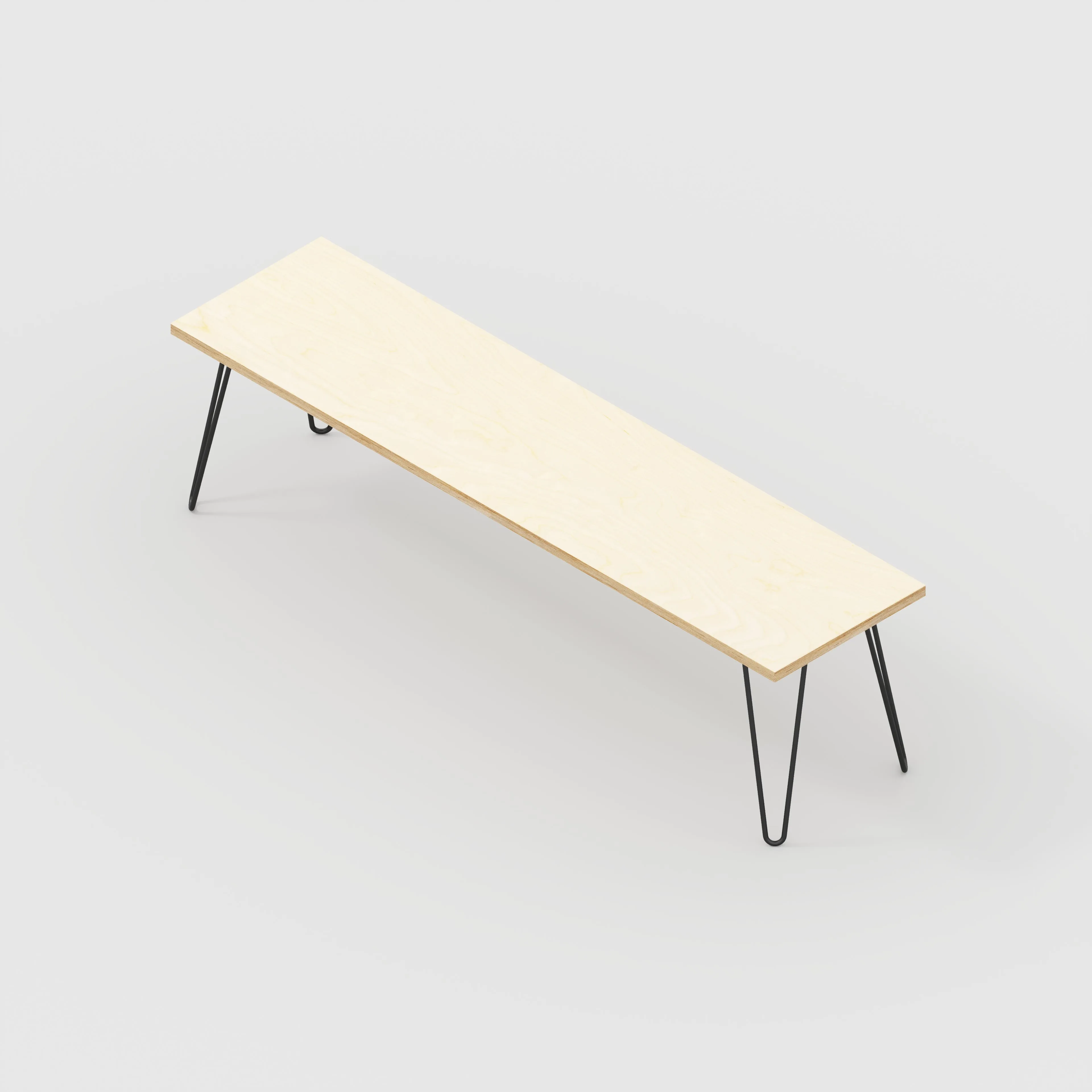 Plywood Bench Seat with Black Hairpin Legs - Plywood Birch - 1600(w) x 400(d)