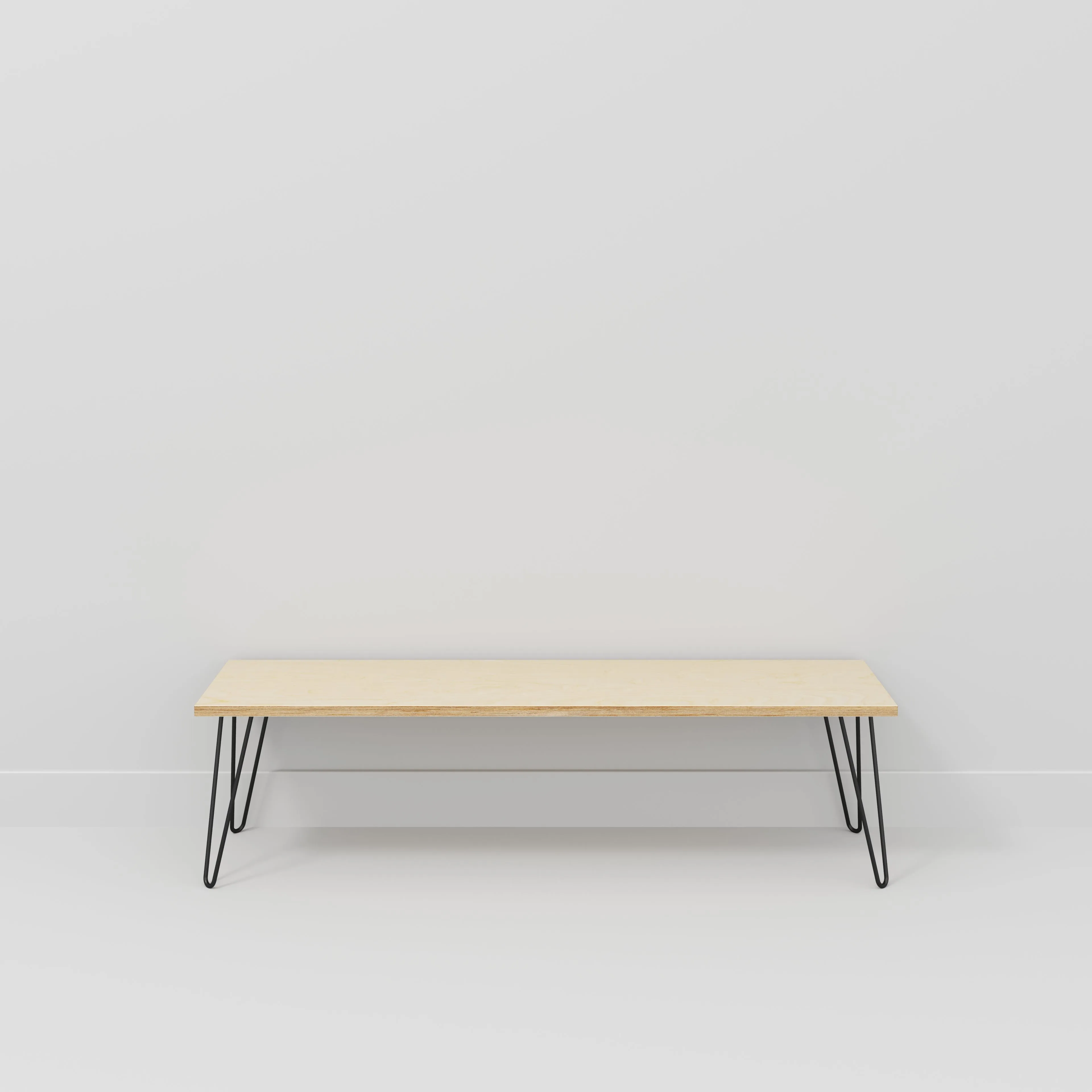 Plywood Bench Seat with Black Hairpin Legs - Plywood Birch - 1600(w) x 400(d)