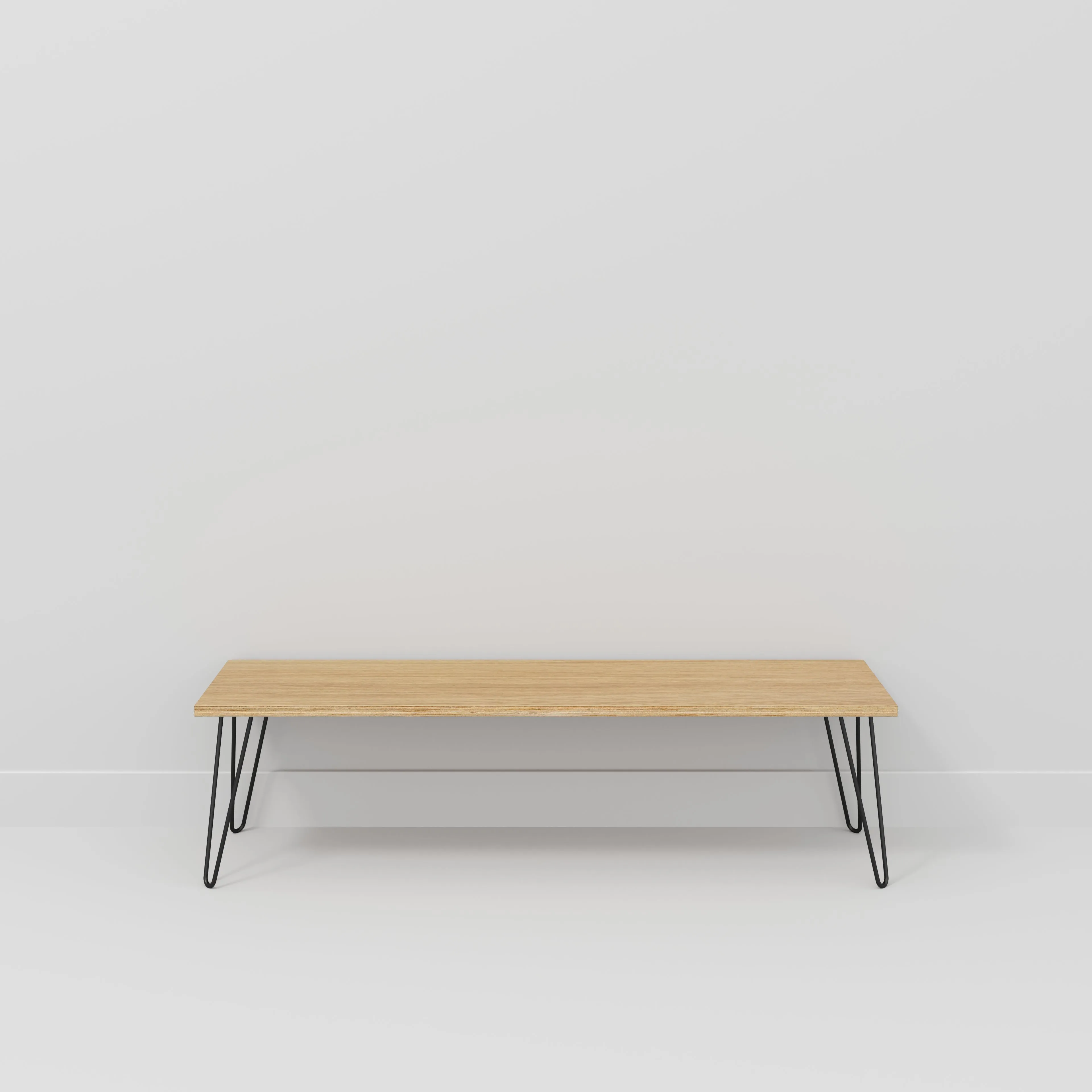 Plywood Bench Seat with Black Hairpin Legs - Plywood Oak - 1600(w) x 400(d)