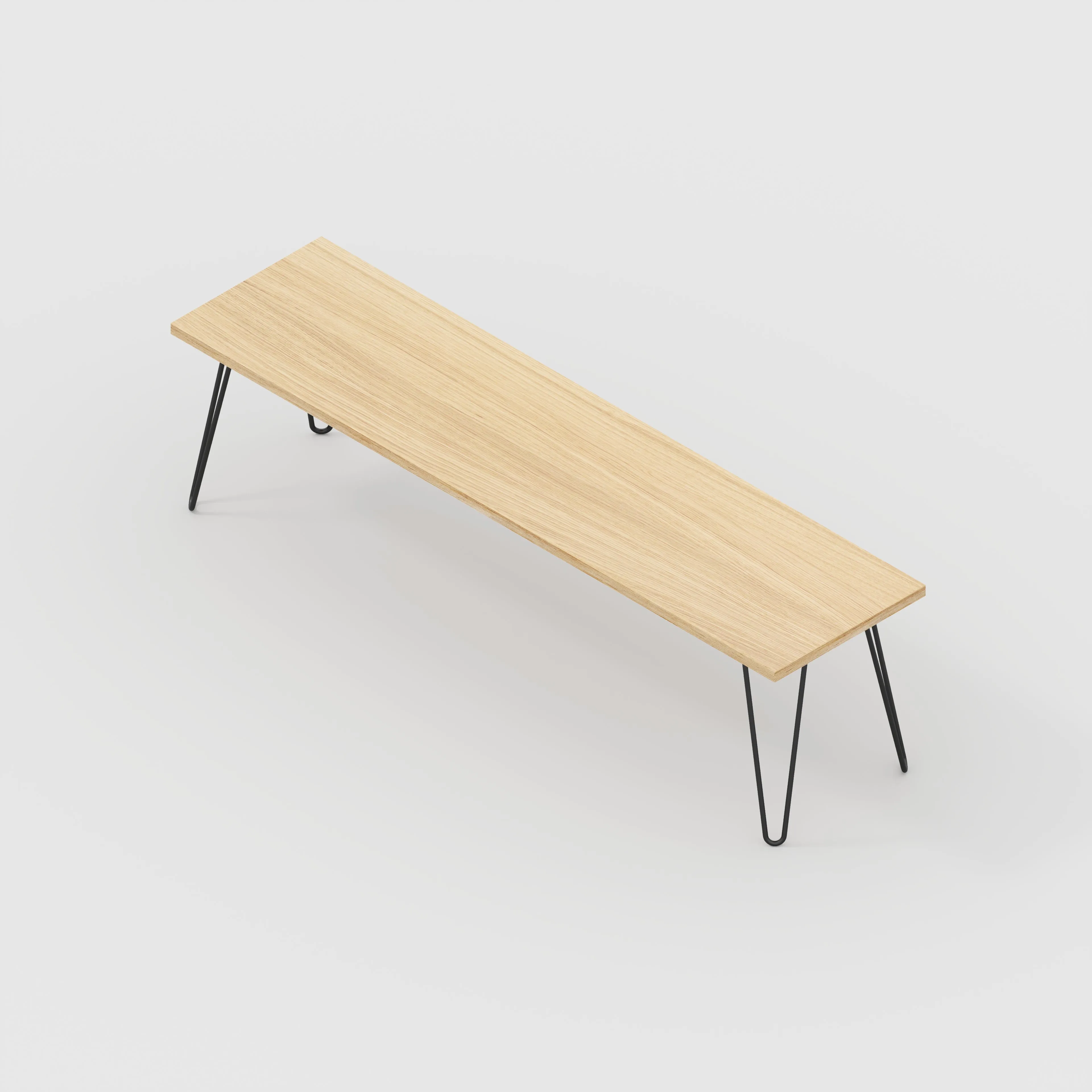 Plywood Bench Seat with Black Hairpin Legs - Plywood Oak - 1600(w) x 400(d)