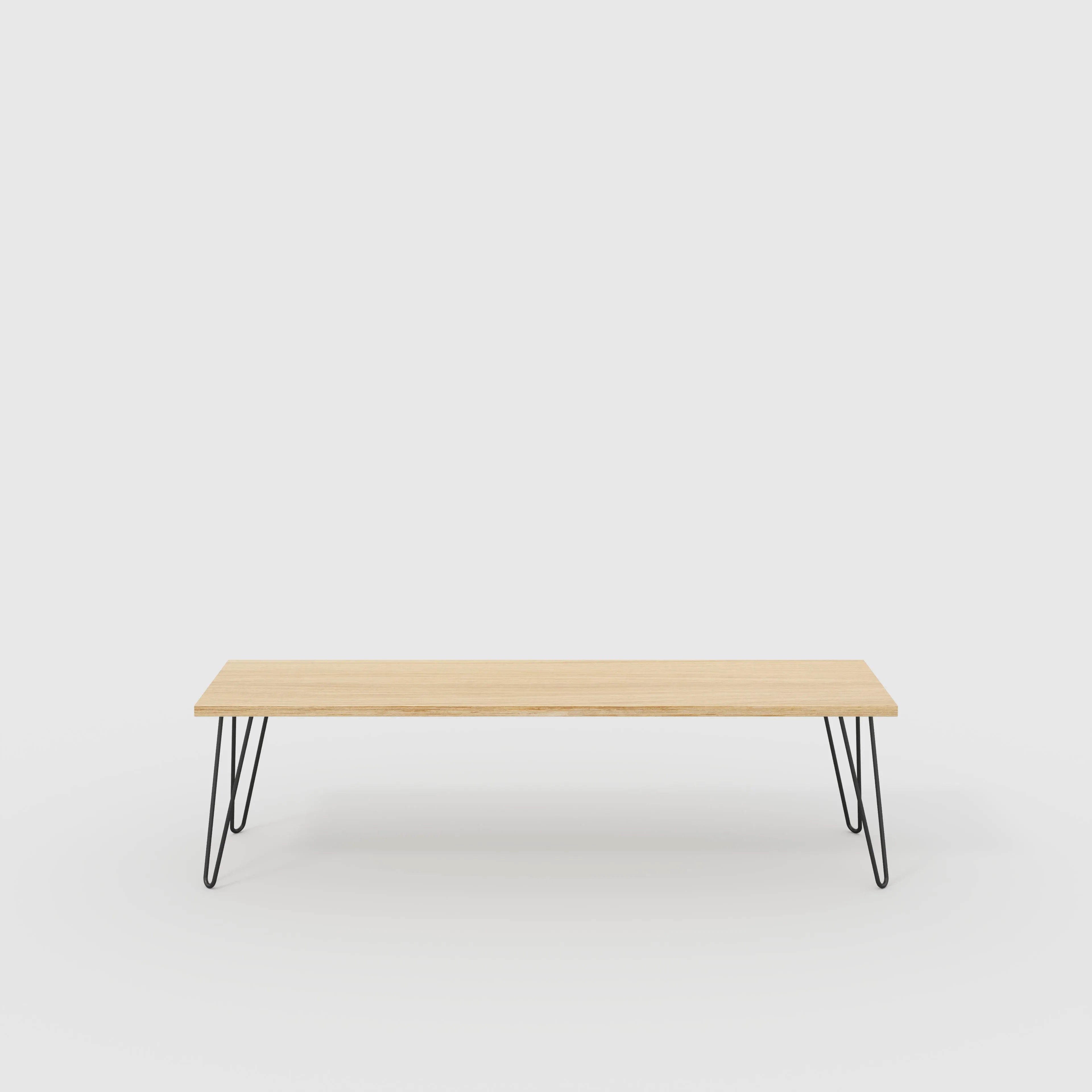 Plywood Bench Seat with Black Hairpin Legs - Plywood Oak - 1600(w) x 400(d)