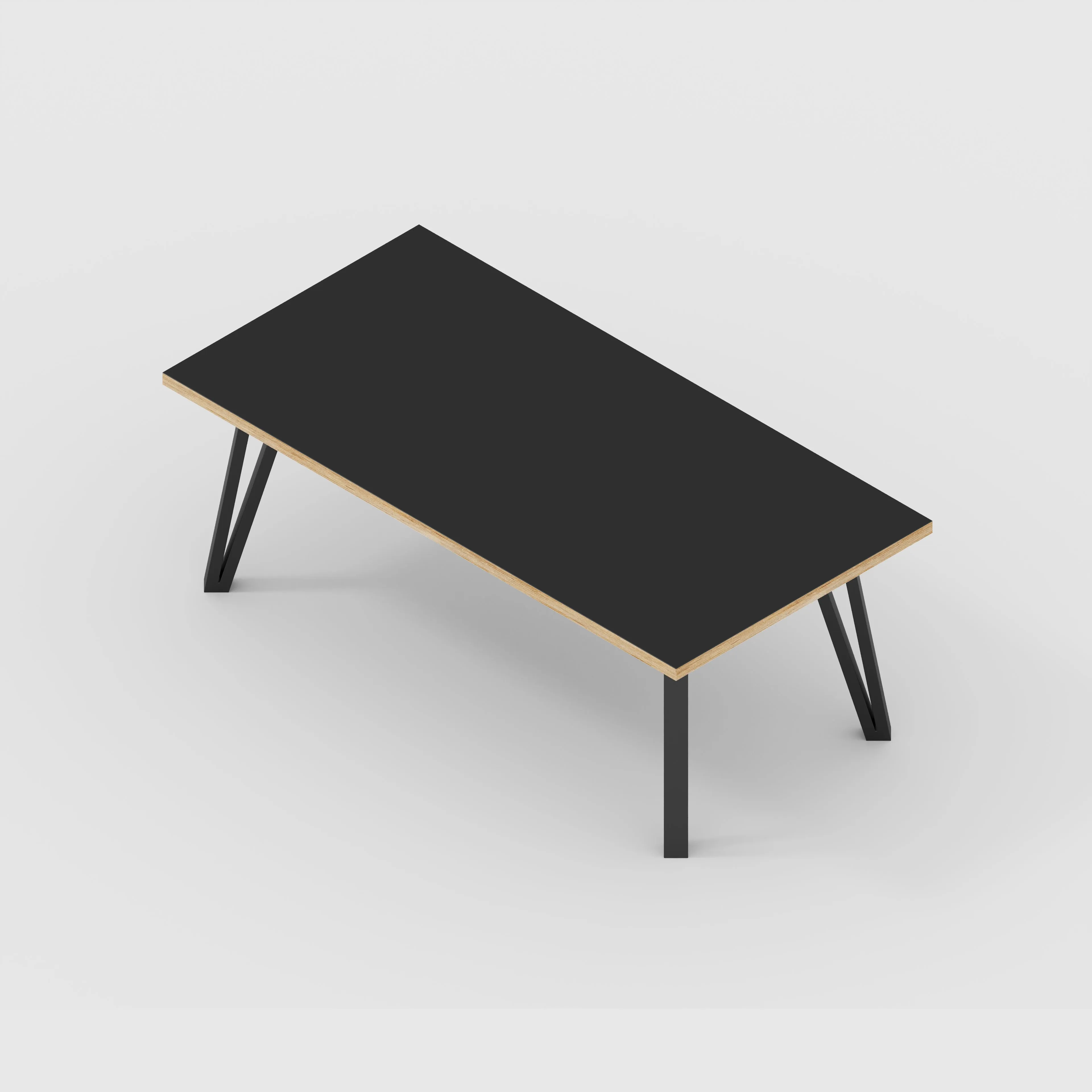 Plywood Coffee Table with Black Box Hairpin Legs - Formica Diamond Black - 1200(w) x 600(d) x 425(h)