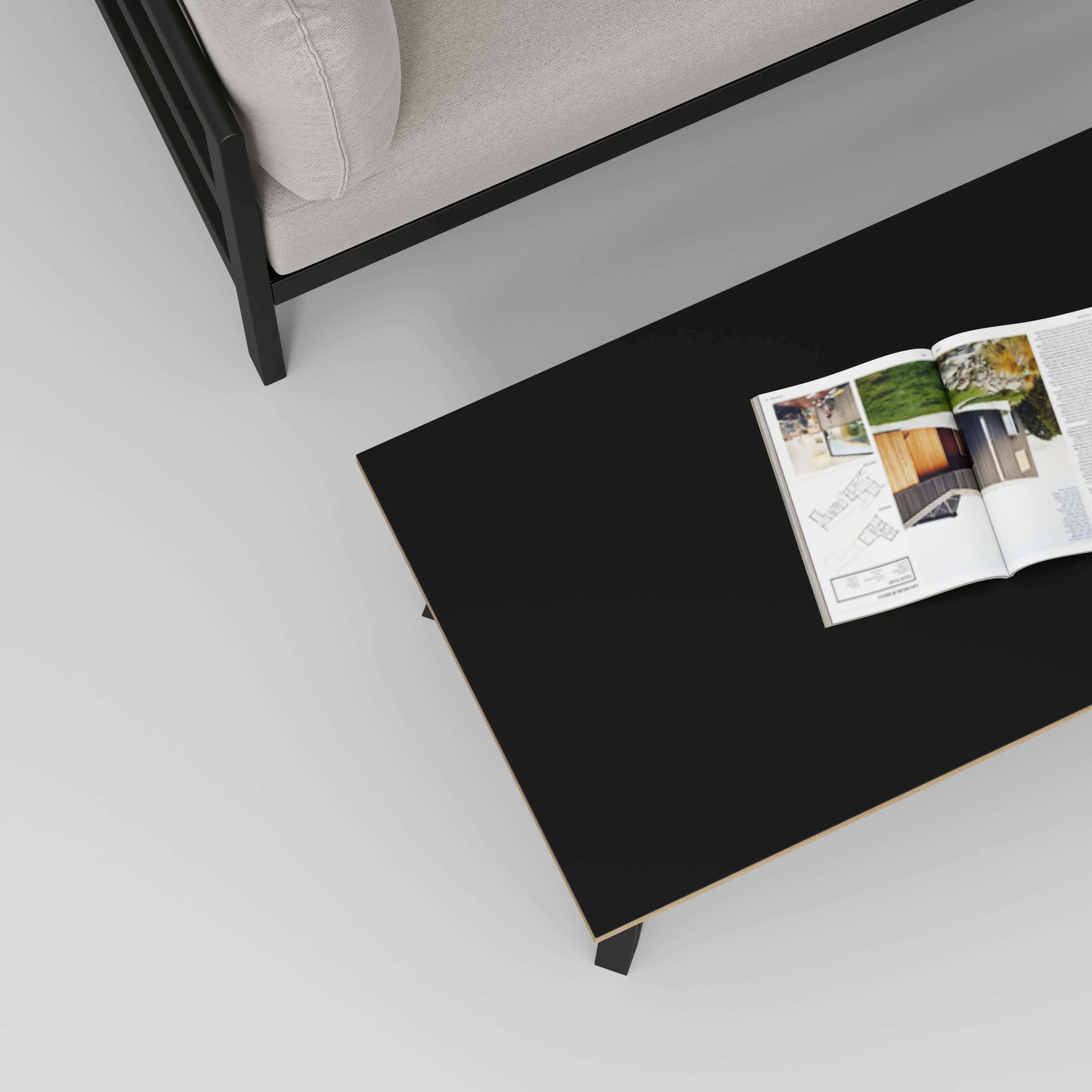 Plywood Coffee Table with Black Box Hairpin Legs - Formica Diamond Black - 1200(w) x 600(d) x 425(h)