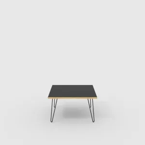 Plywood Coffee Table with Black Hairpin Legs - Formica Diamond Black - 800(w) x 800(d) x 425(h)