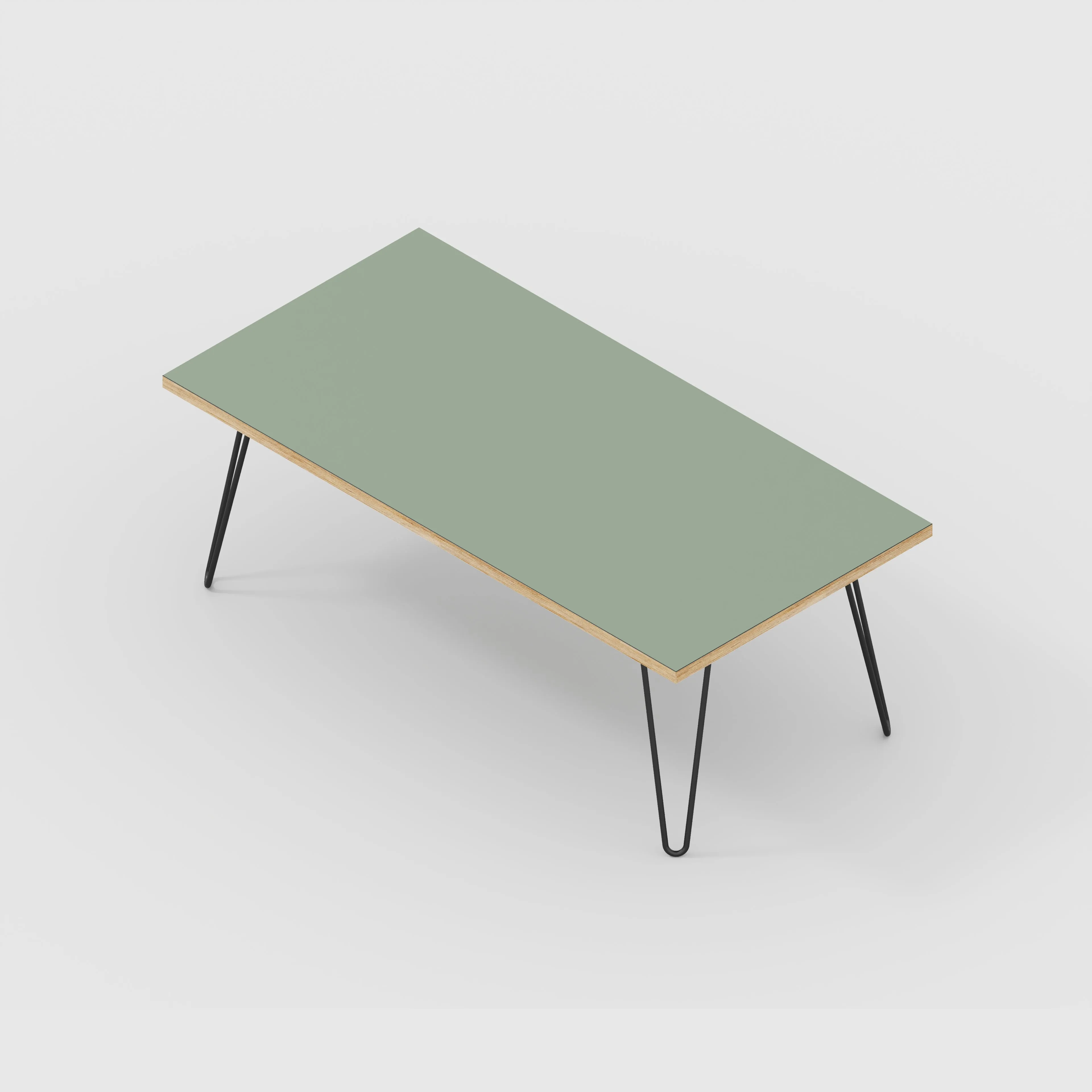 Plywood Coffee Table with Black Hairpin Legs - Formica Green Slate - 1200(w) x 600(d) x 425(h)