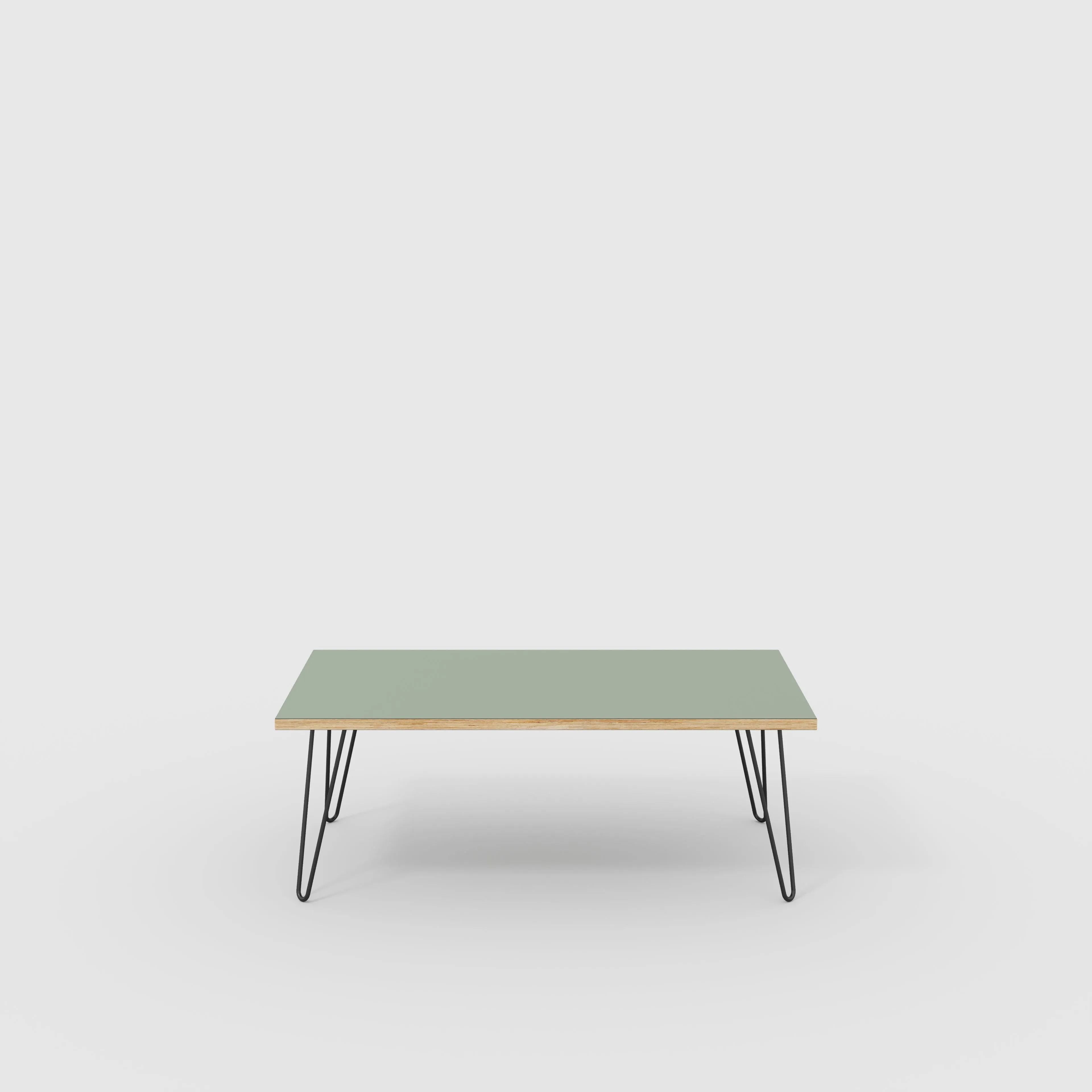 Plywood Coffee Table with Black Hairpin Legs - Formica Green Slate - 1200(w) x 600(d) x 425(h)