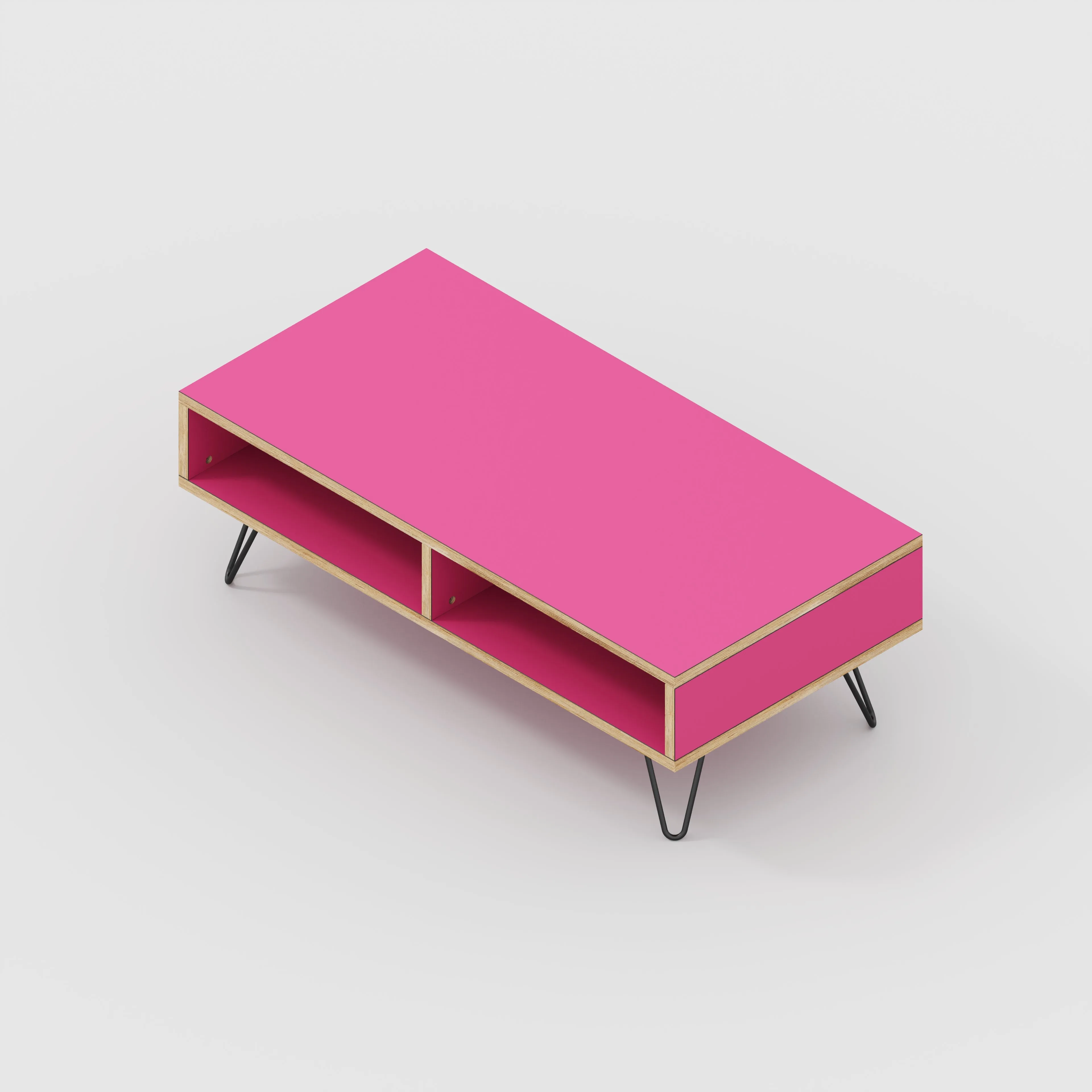 Plywood Coffee Table with Box Storage and Black Hairpin Legs - Formica Juicy Pink - 1200(w) x 600(d) x 400(h)