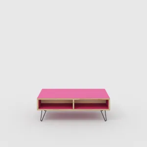 Plywood Coffee Table with Box Storage and Black Hairpin Legs - Formica Juicy Pink - 1200(w) x 600(d) x 400(h)