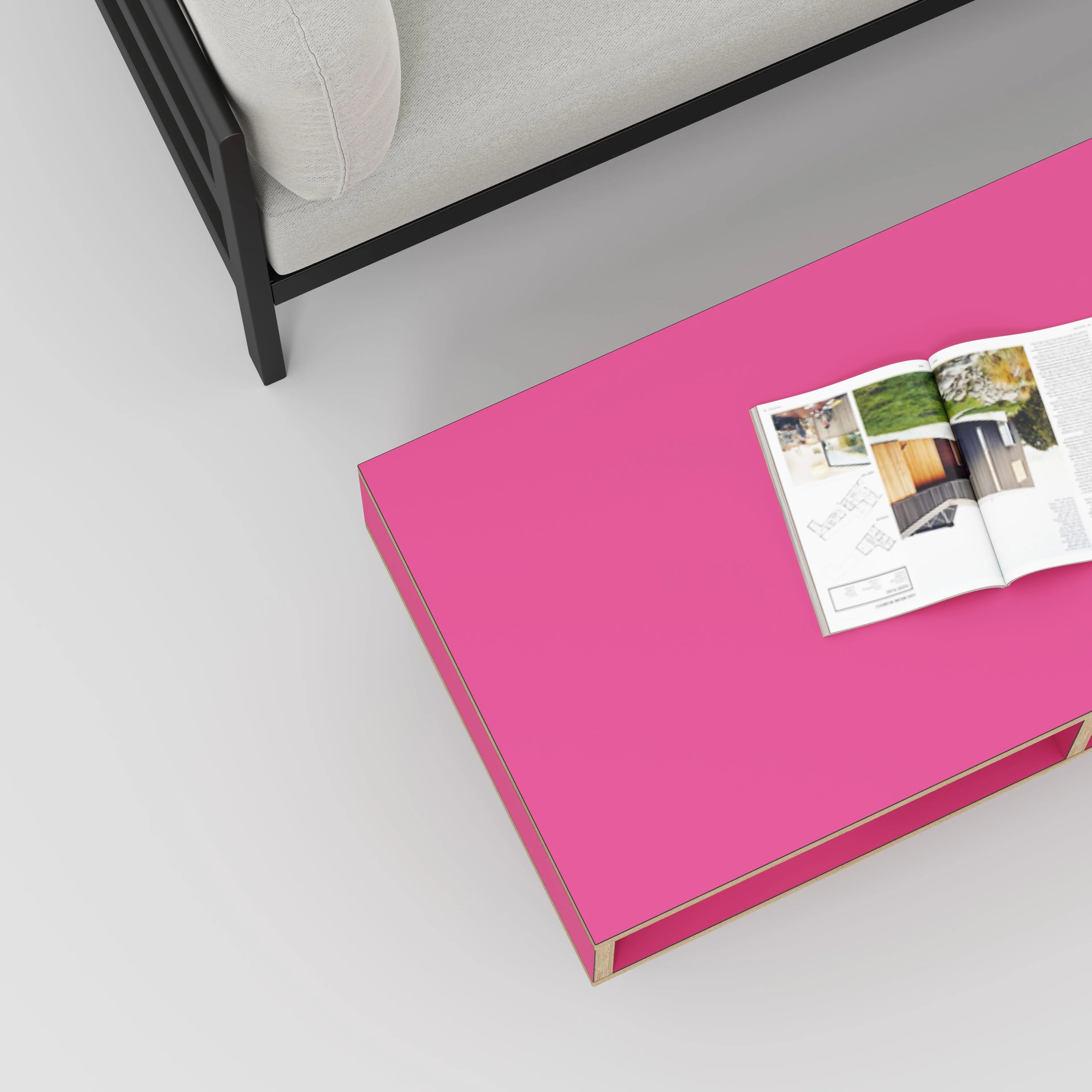 Plywood Coffee Table with Box Storage and Black Hairpin Legs - Formica Juicy Pink - 1200(w) x 600(d) x 400(h)