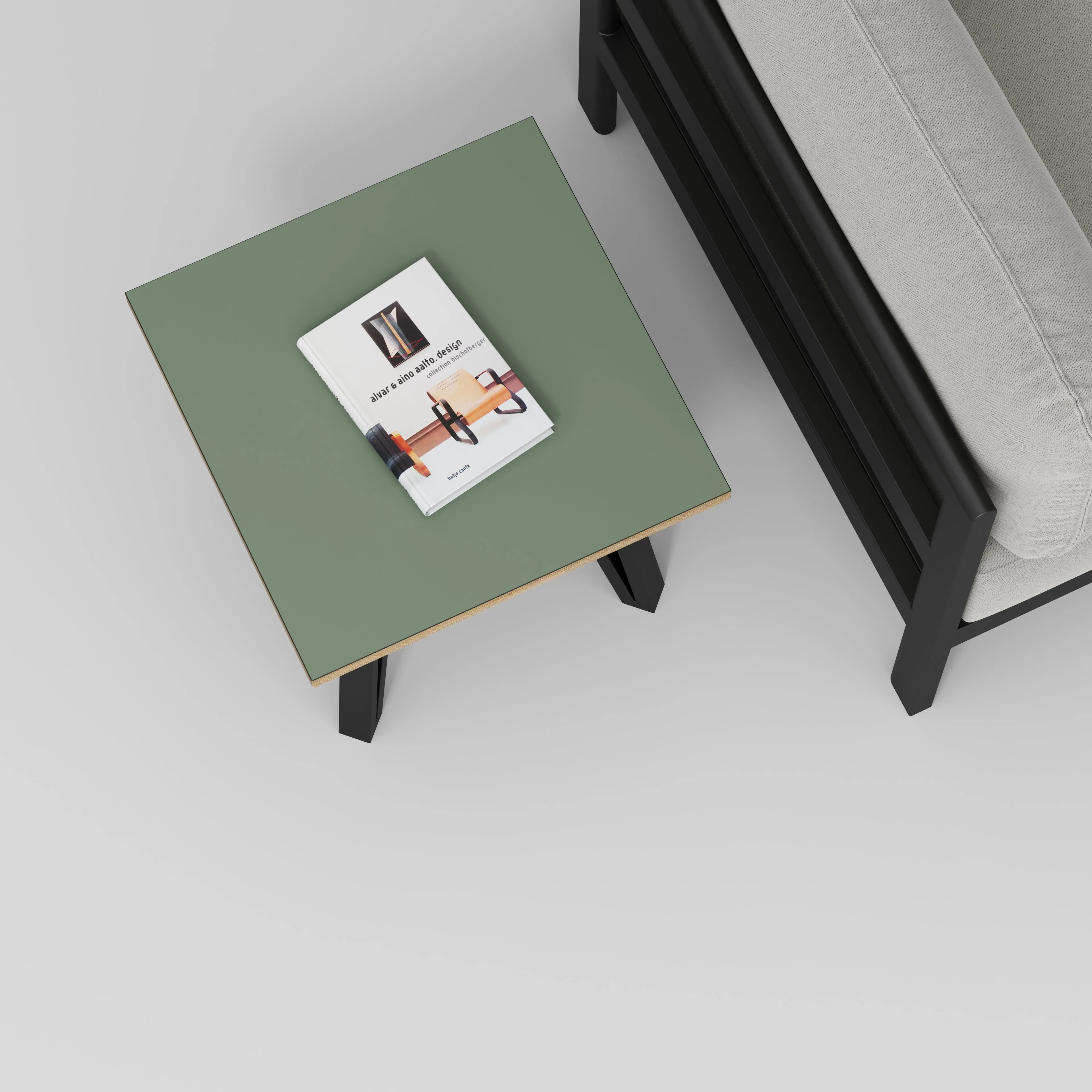 Plywood Side Table with Black Box Hairpin Legs - Formica Green Slate - 500(w) x 500(d) x 425(h)