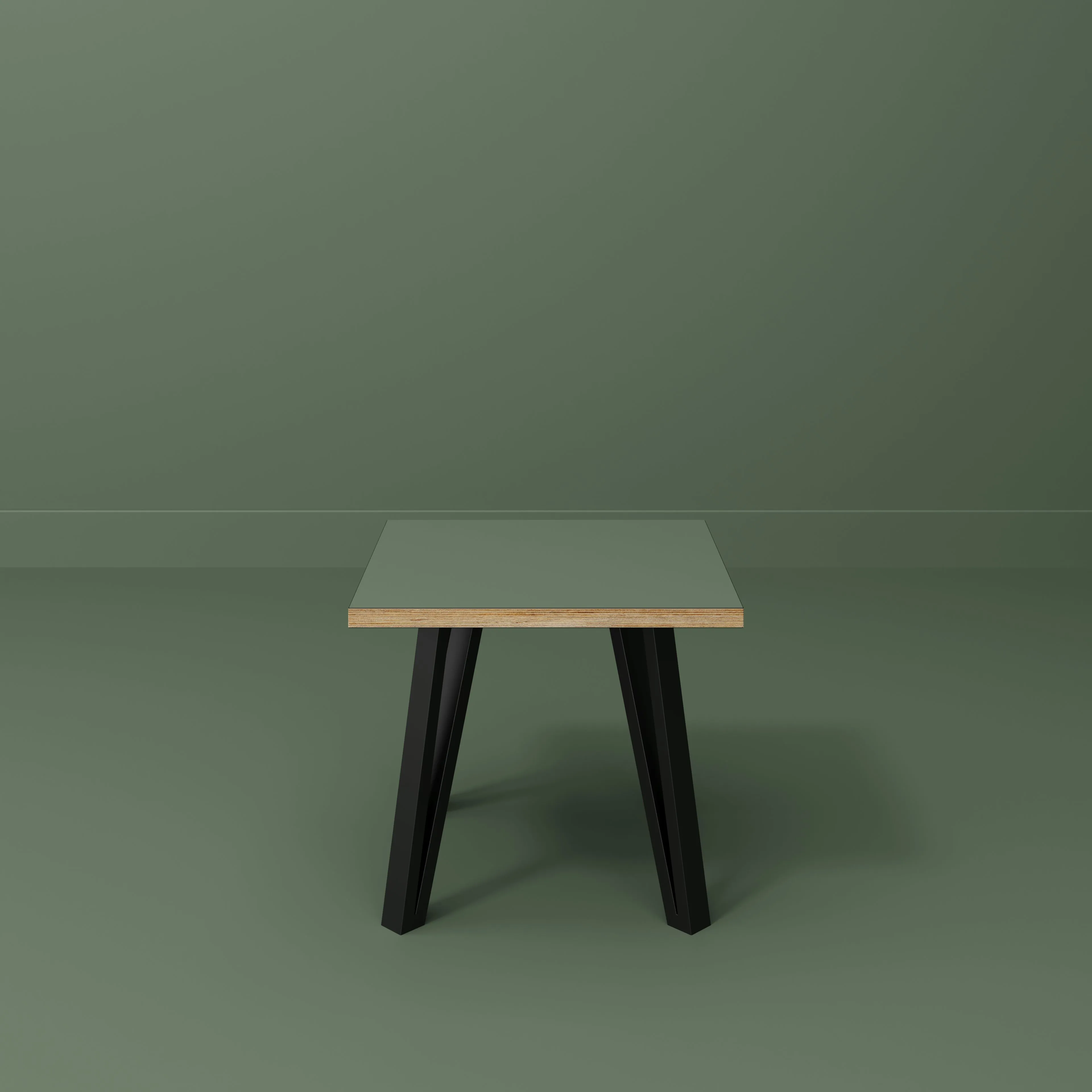 Plywood Side Table with Black Box Hairpin Legs - Formica Green Slate - 500(w) x 500(d) x 425(h)