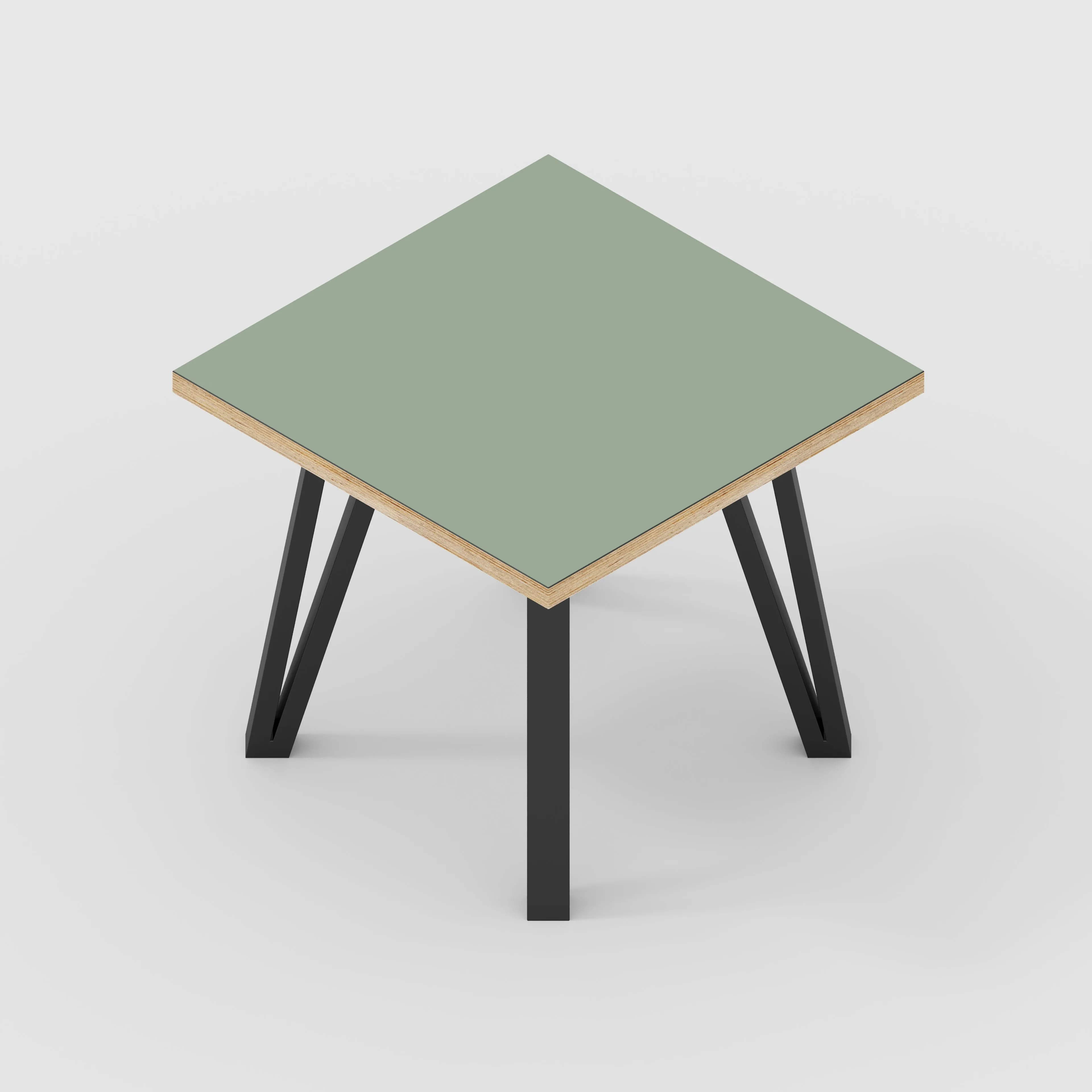 Plywood Side Table with Black Box Hairpin Legs - Formica Green Slate - 500(w) x 500(d) x 425(h)