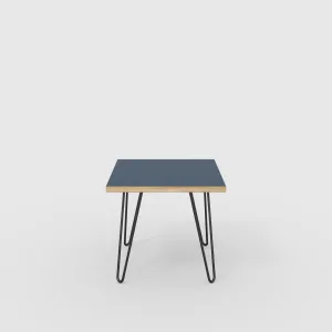 Plywood Side Table with Black Hairpin Legs - Formica Night Sea Blue - 500(w) x 500(d) x 425(h)