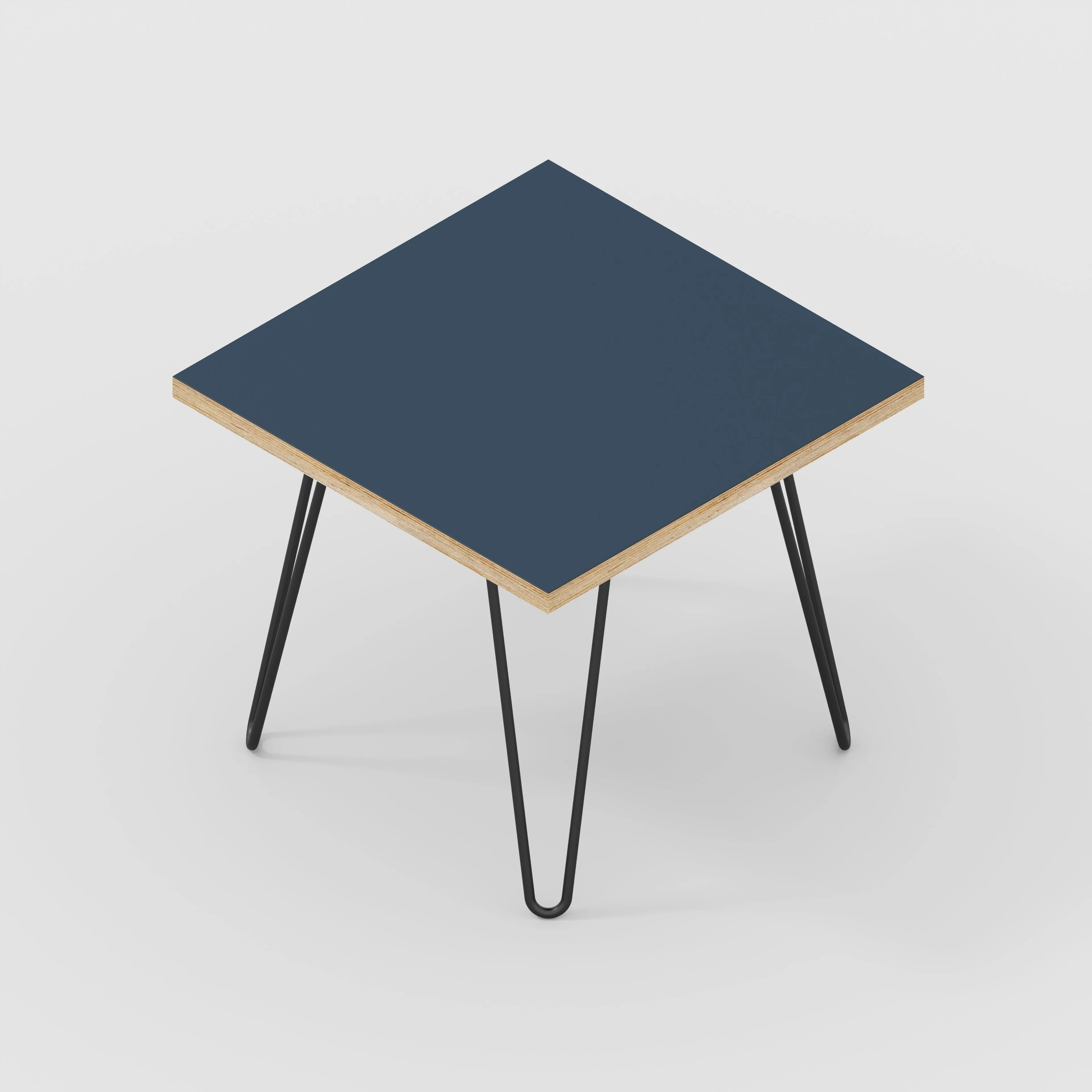 Plywood Side Table with Black Hairpin Legs - Formica Night Sea Blue - 500(w) x 500(d) x 425(h)