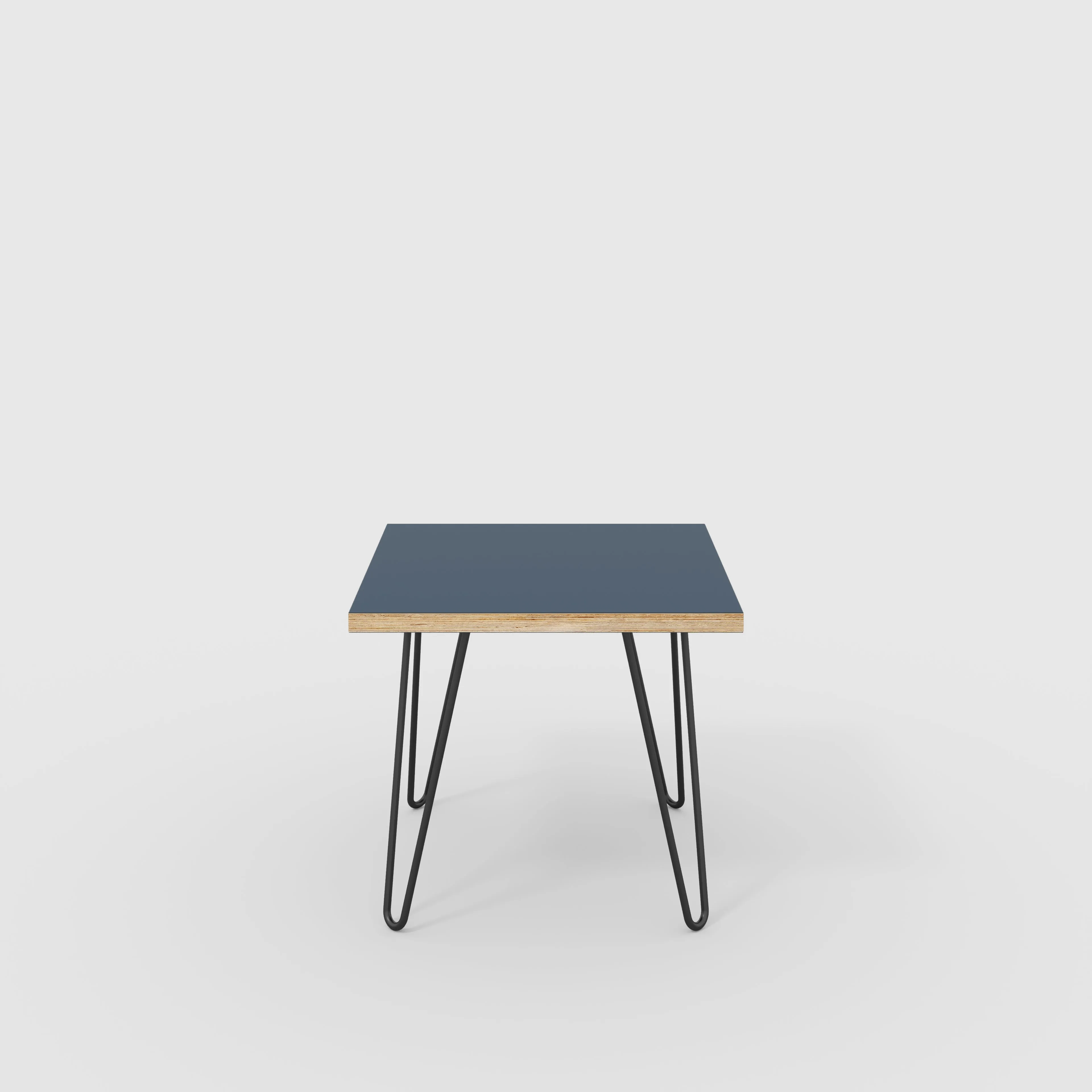 Plywood Side Table with Black Hairpin Legs - Formica Night Sea Blue - 500(w) x 500(d) x 425(h)