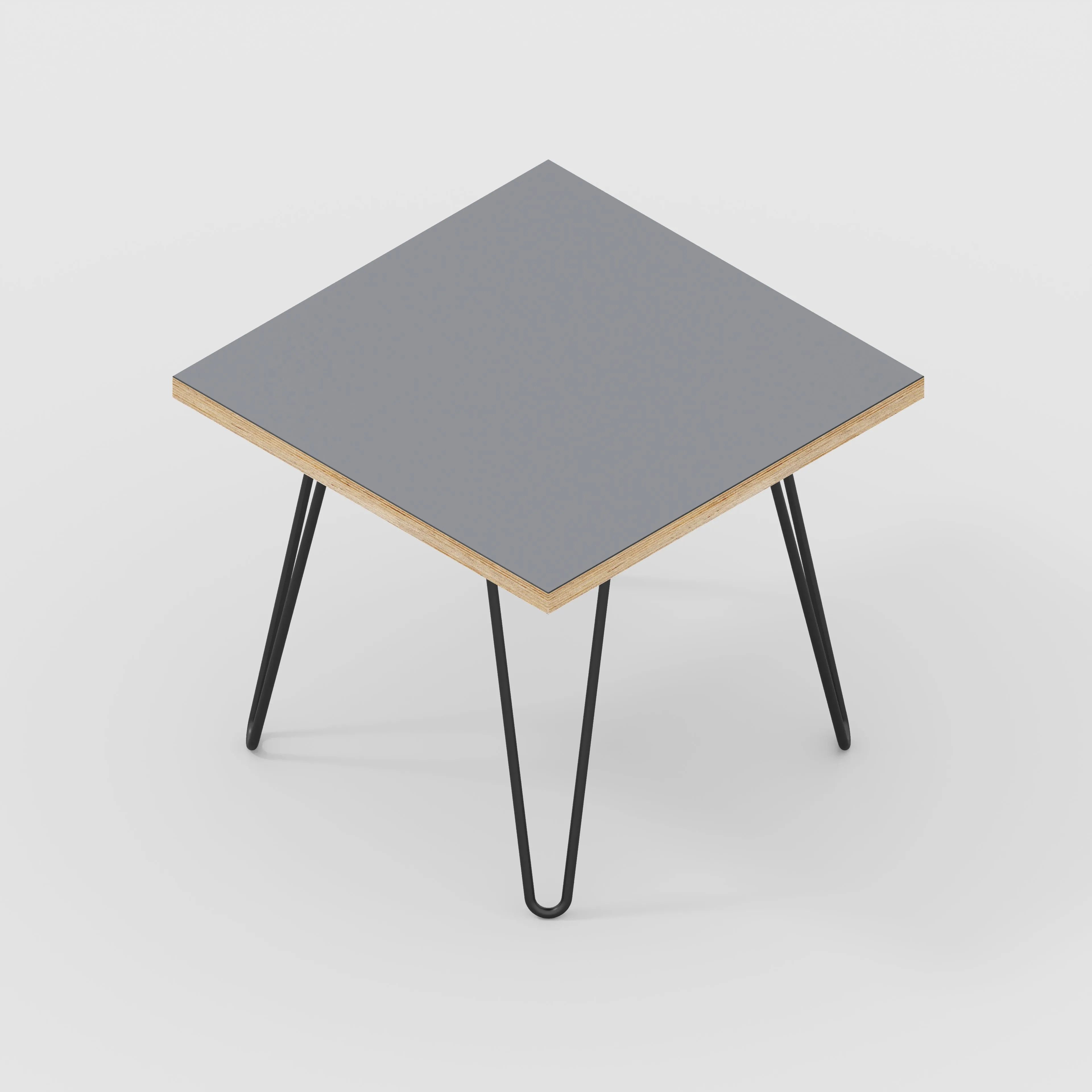 Plywood Side Table with Black Hairpin Legs - Formica Tornado Grey - 500(w) x 500(d) x 425(h)