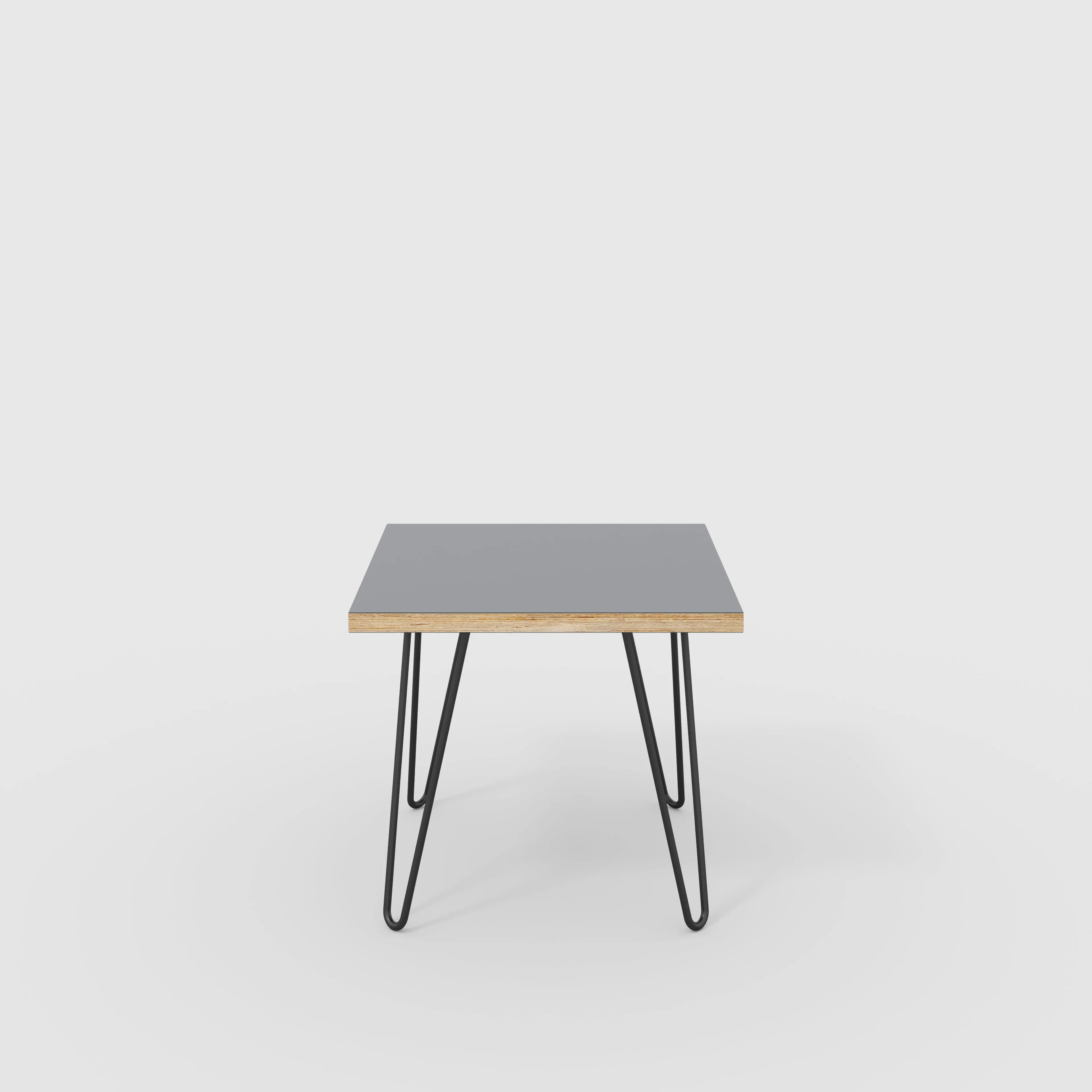 Plywood Side Table with Black Hairpin Legs - Formica Tornado Grey - 500(w) x 500(d) x 425(h)