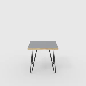 Plywood Side Table with Black Hairpin Legs - Formica Tornado Grey - 500(w) x 500(d) x 425(h)