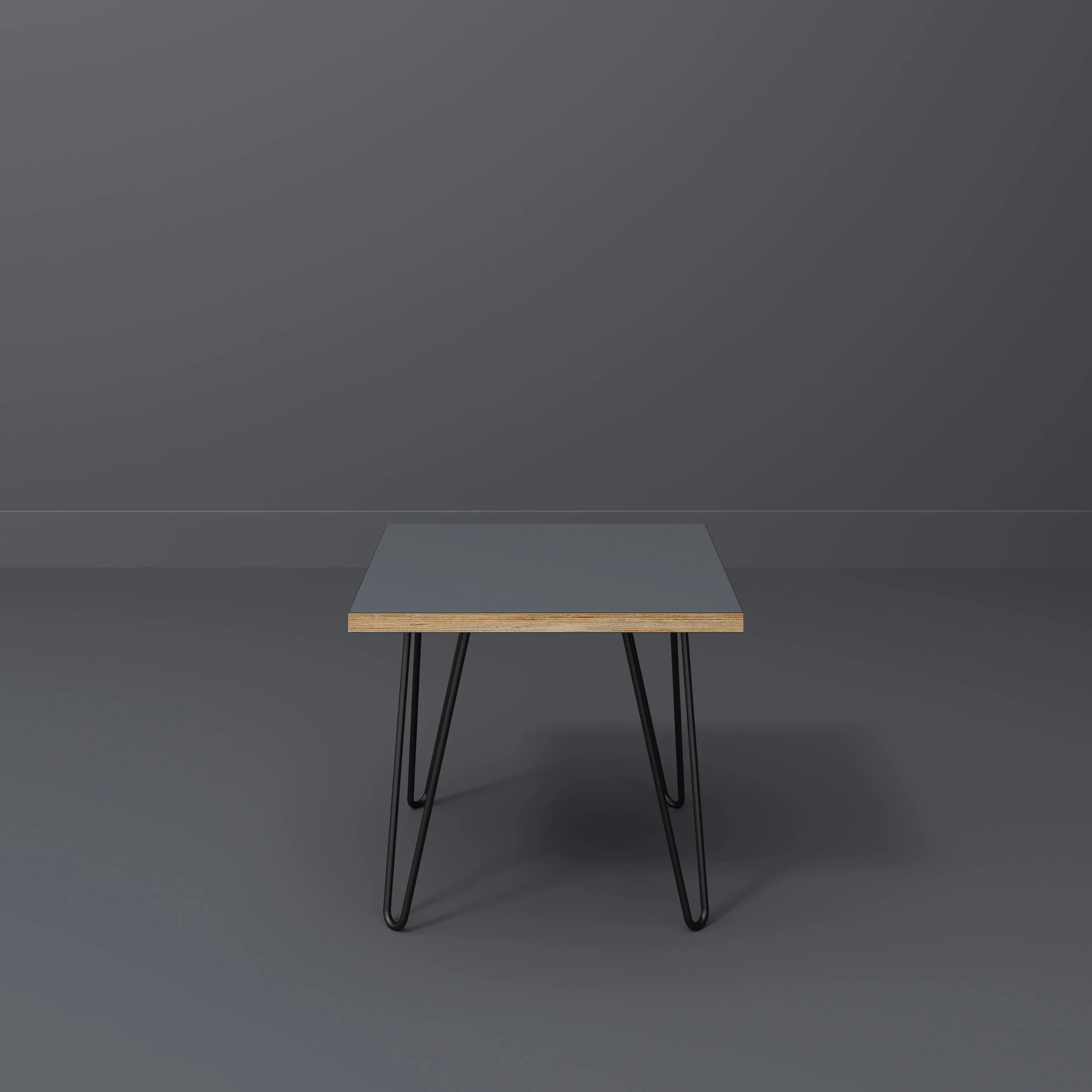 Plywood Side Table with Black Hairpin Legs - Formica Tornado Grey - 500(w) x 500(d) x 425(h)