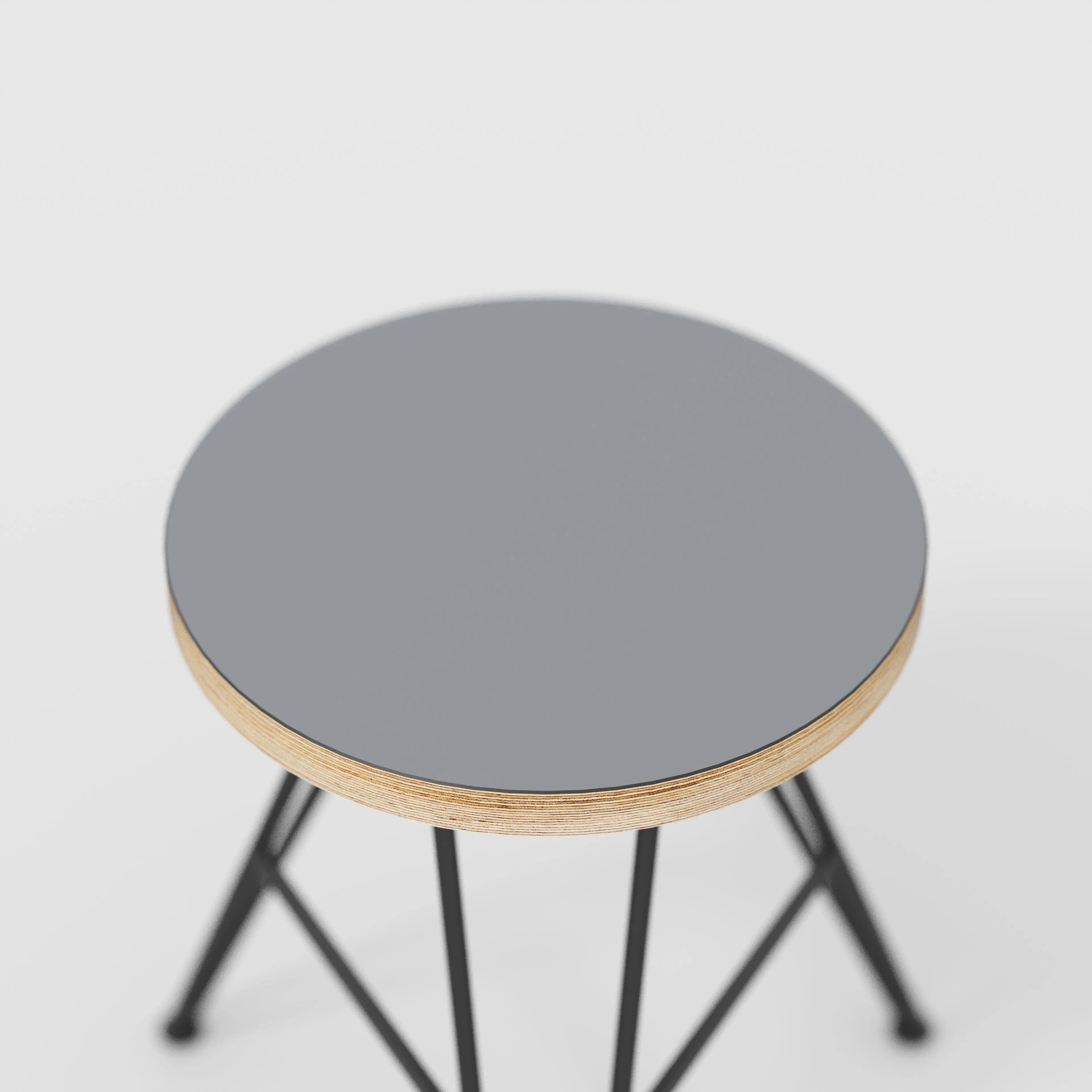 Plywood Stool with Black Hairpin Base - Formica Tornado Grey