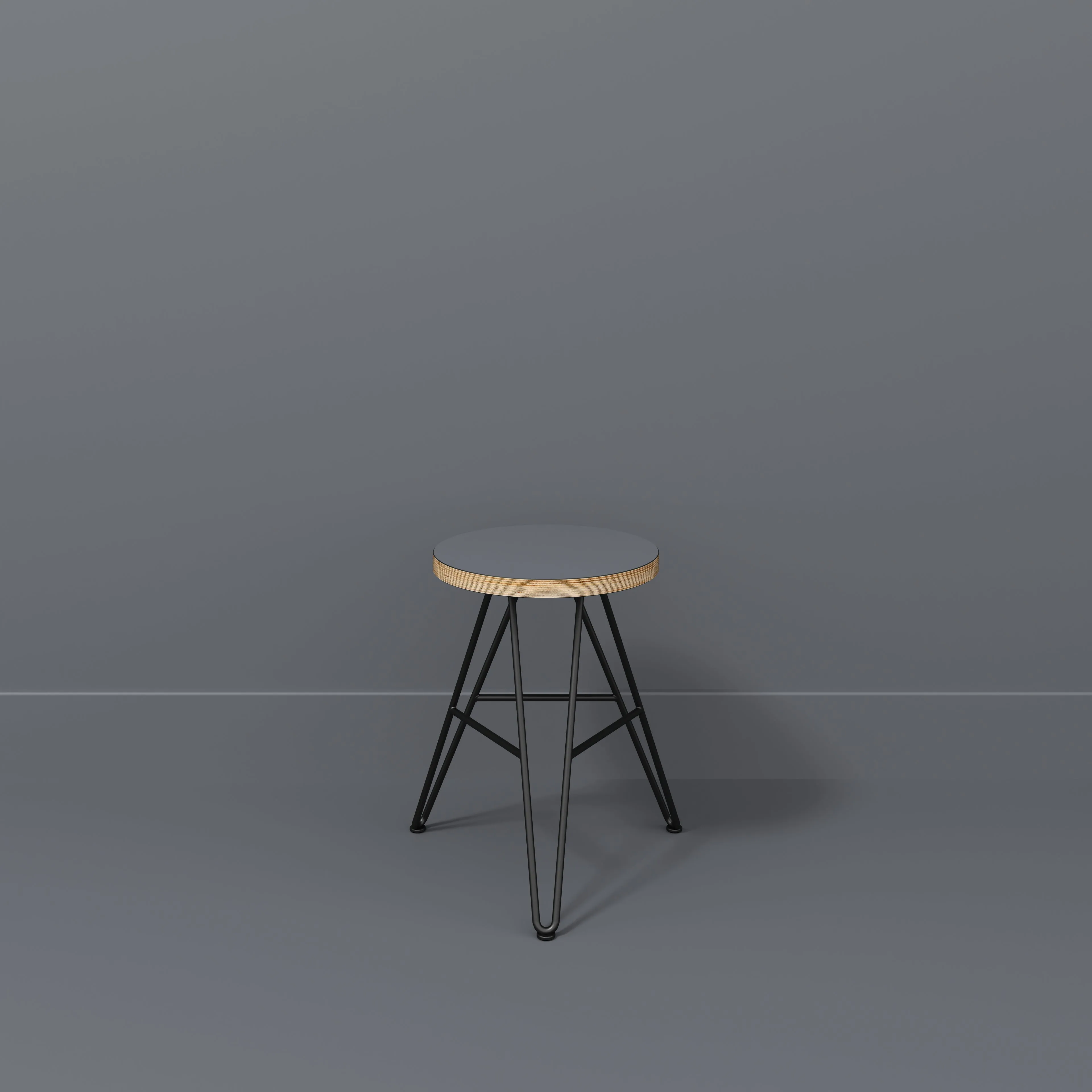 Plywood Stool with Black Hairpin Base - Formica Tornado Grey