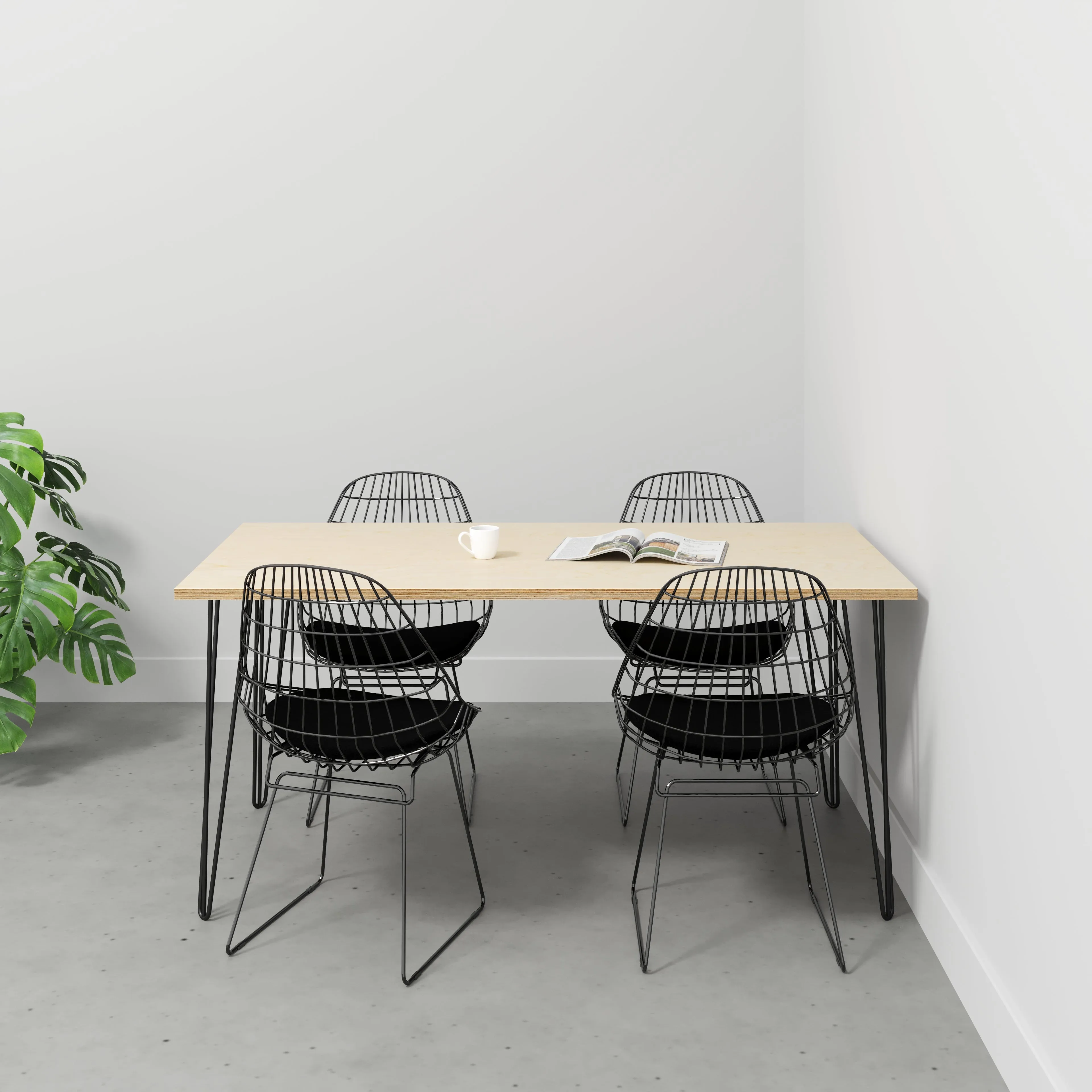 Plywood Table with Black Hairpin Legs - Plywood Birch - 1600(w) x 800(d)