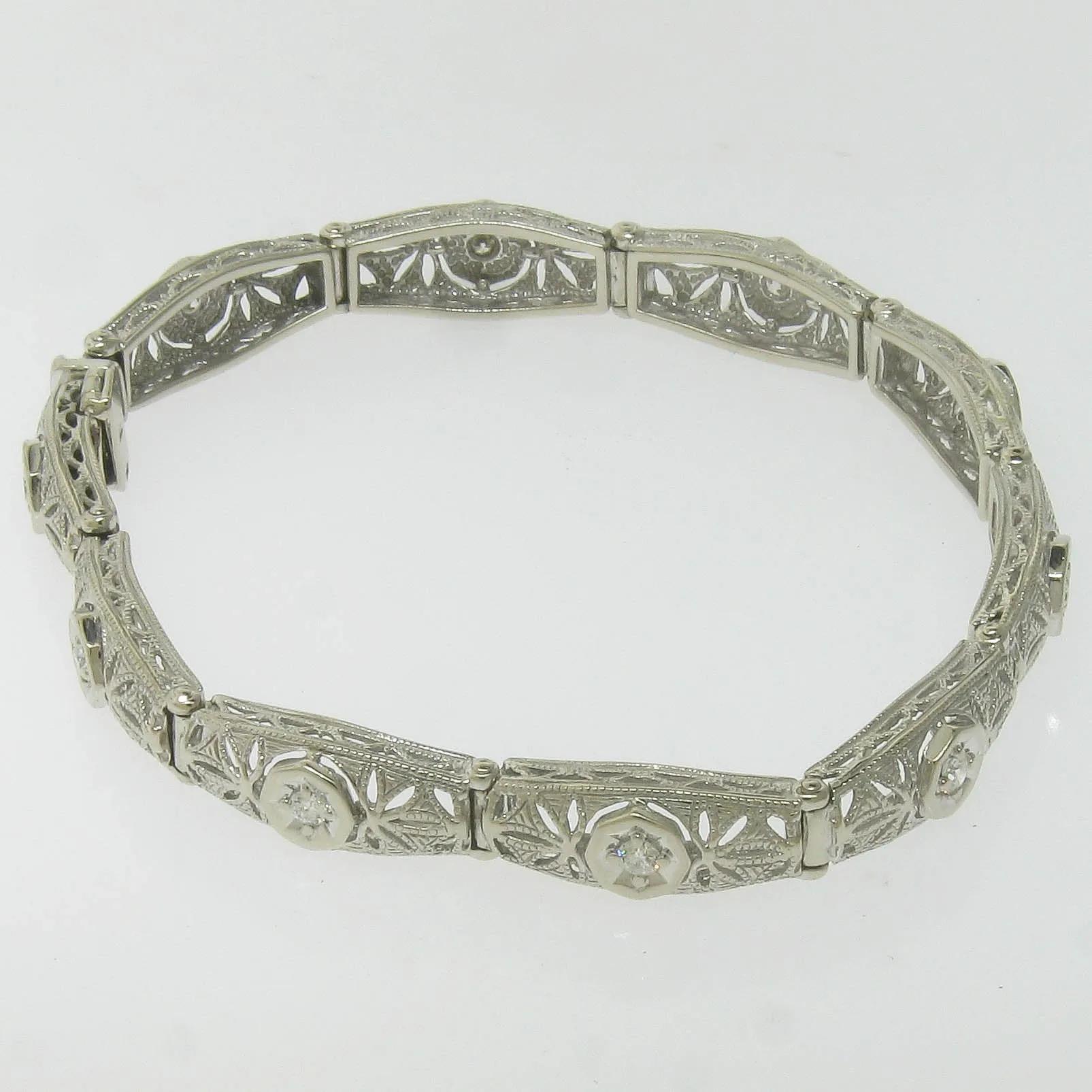 Pre-Owned 14KW Kaspar & Esh 7.5" Sectional Bracelet with Diamond Accents .60CTTW