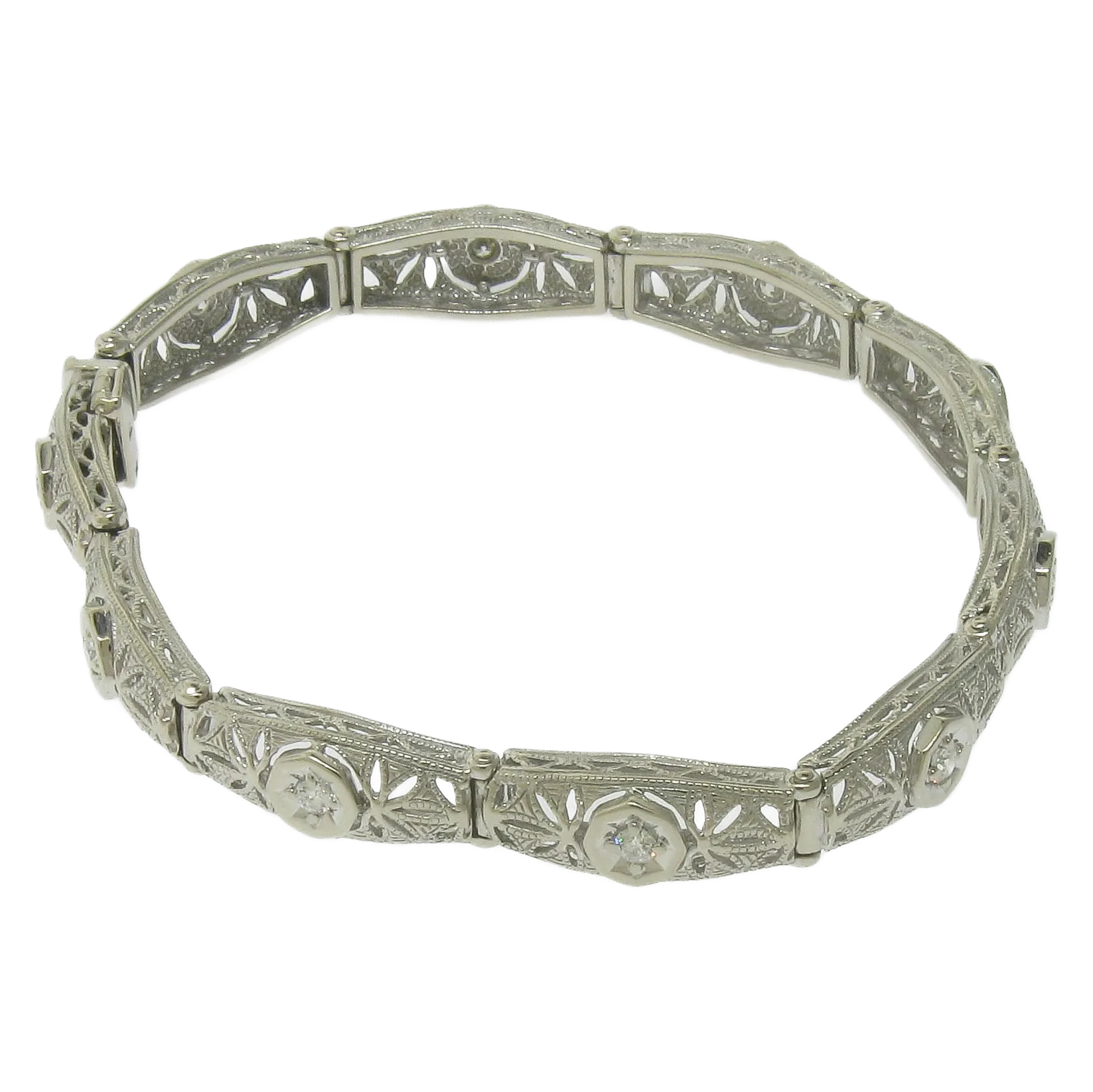 Pre-Owned 14KW Kaspar & Esh 7.5" Sectional Bracelet with Diamond Accents .60CTTW