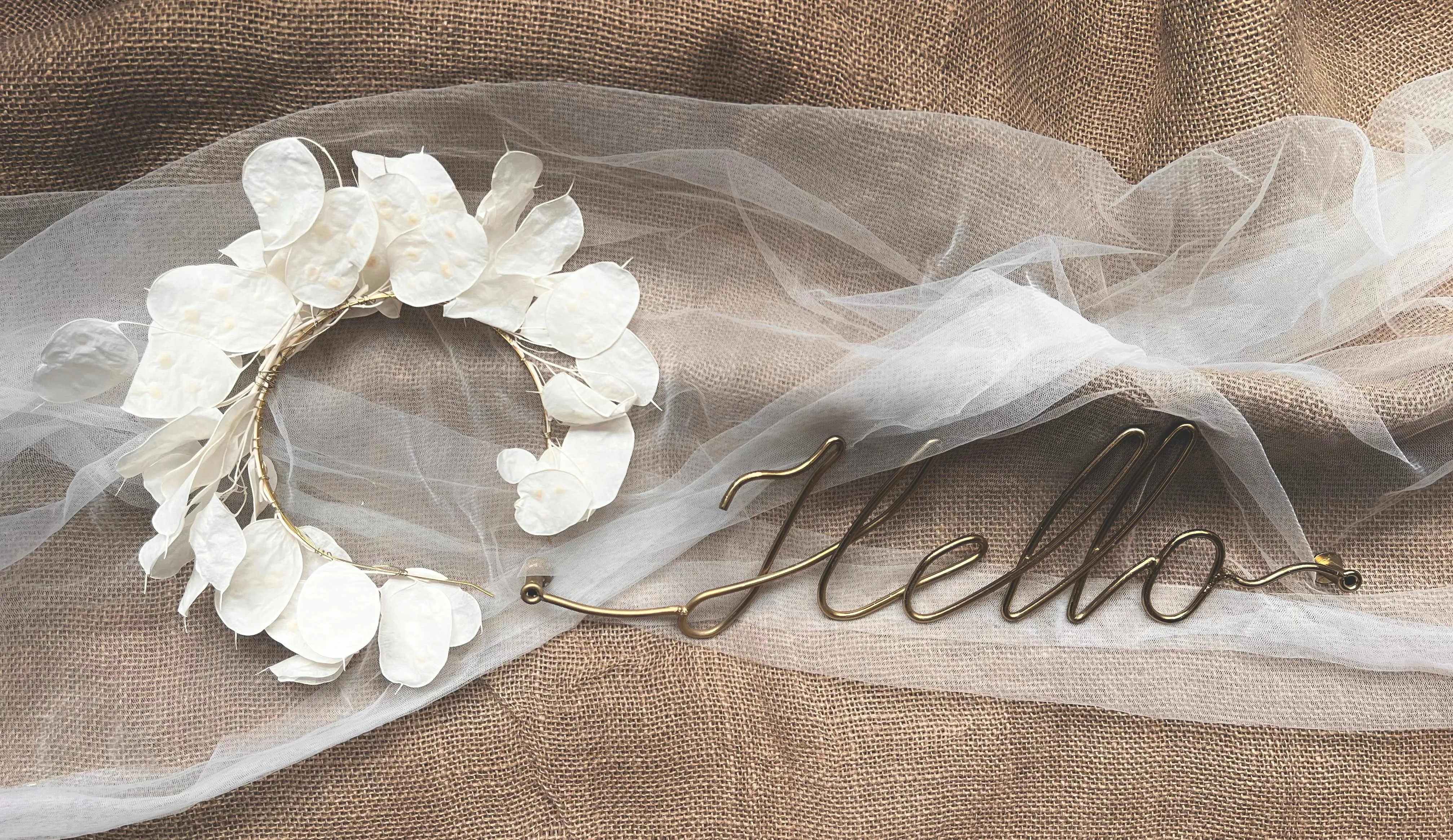 Preserved Lunaria Headpiece, Dried Lunaria Bridal Headdress, White Floral Tiara for Brides, Unique Bridal Hair Accessories in Ivory