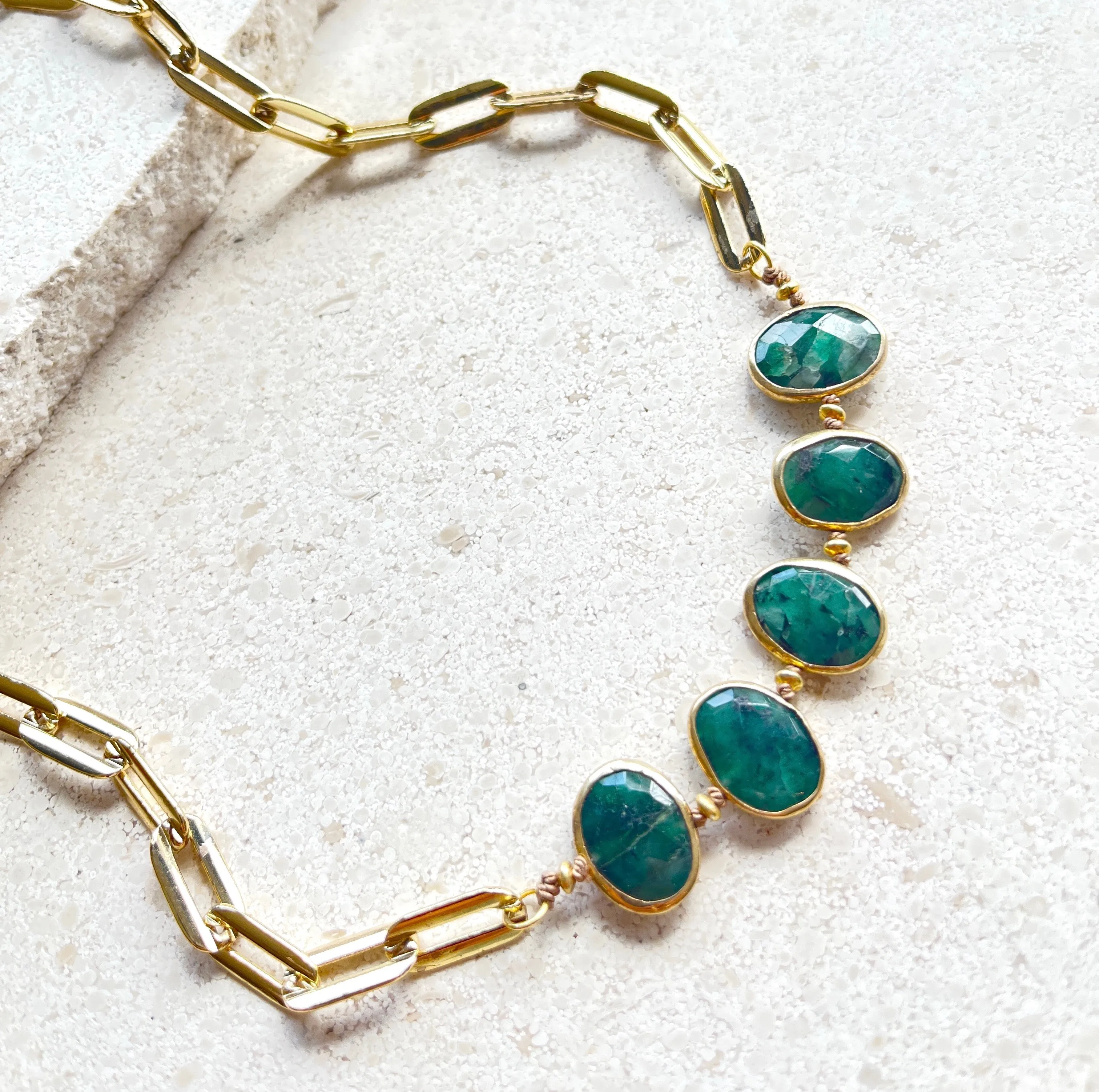 Raw Emerald Bezel Necklace