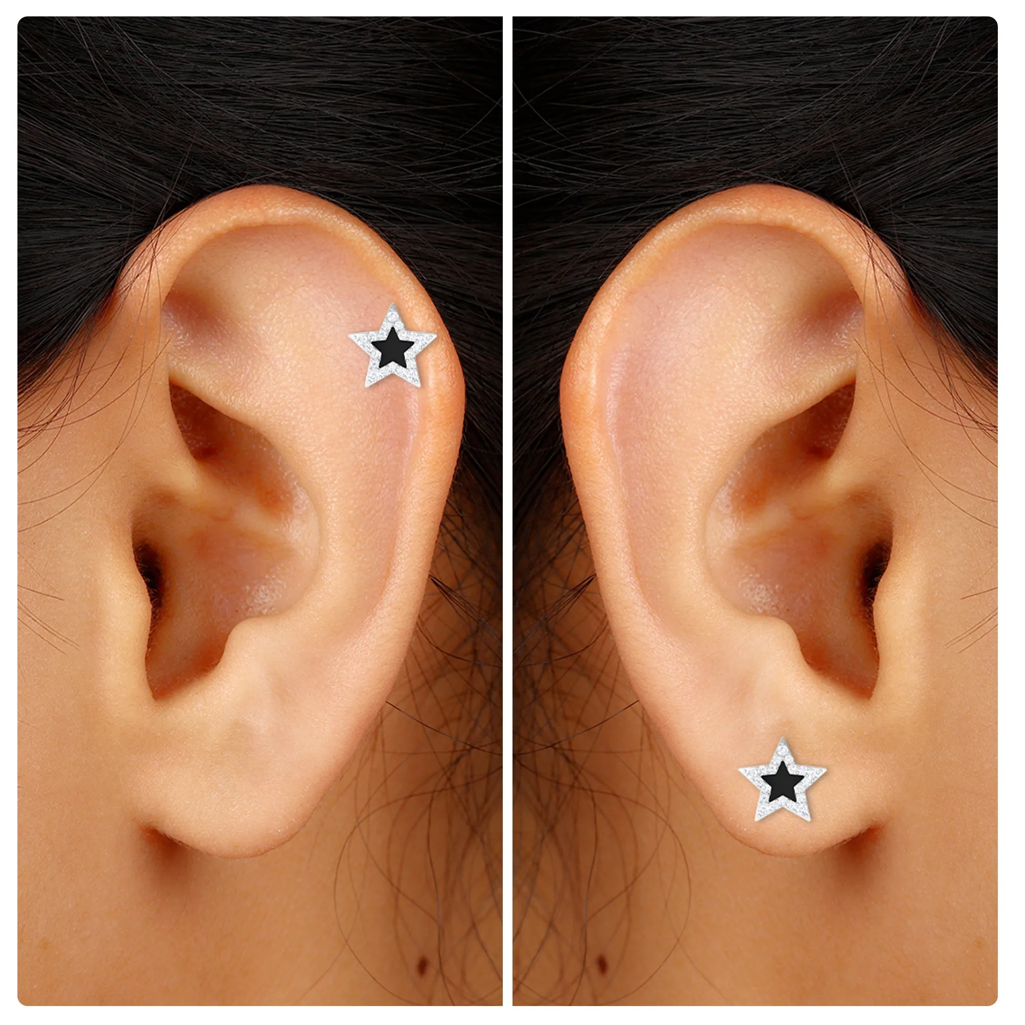 Real Moissanite Star Cartilage Earring with Black Enamel