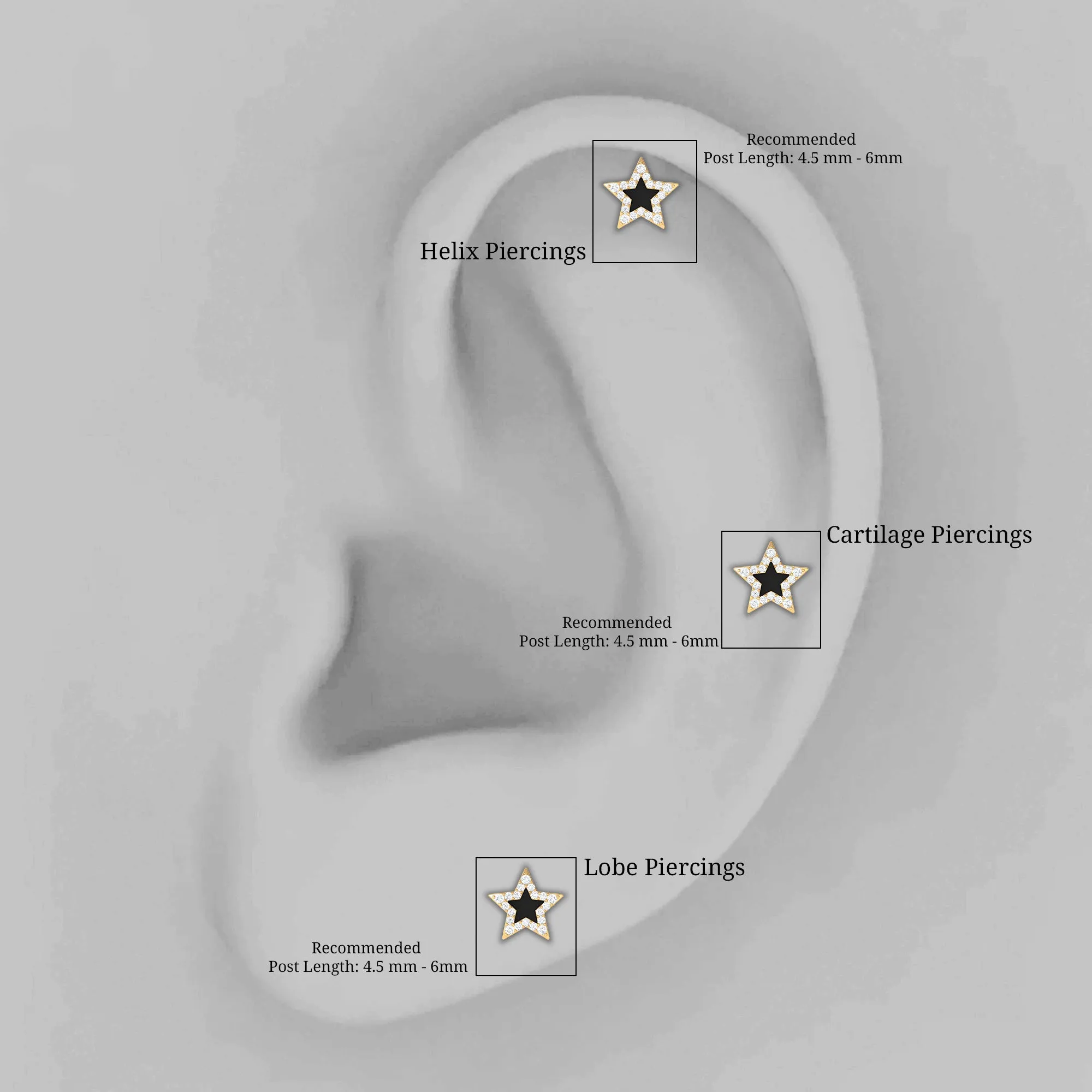 Real Moissanite Star Cartilage Earring with Black Enamel