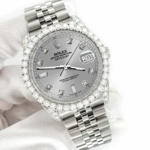 Rolex Datejust  36mm 4CT Diamond Bezel/Lugs/Gray 6 9 Baguette Dial Watch TFJ-142508660