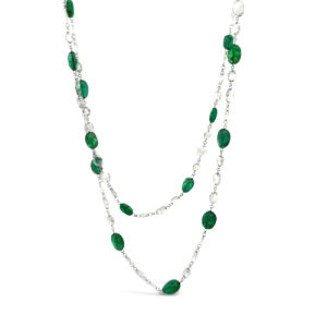 Rose Cut Diamond & Emerald Bead Necklace