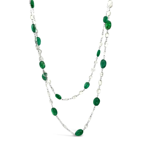 Rose Cut Diamond & Emerald Bead Necklace