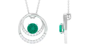 Round Emerald Open Circle Pendant Necklace with Diamond