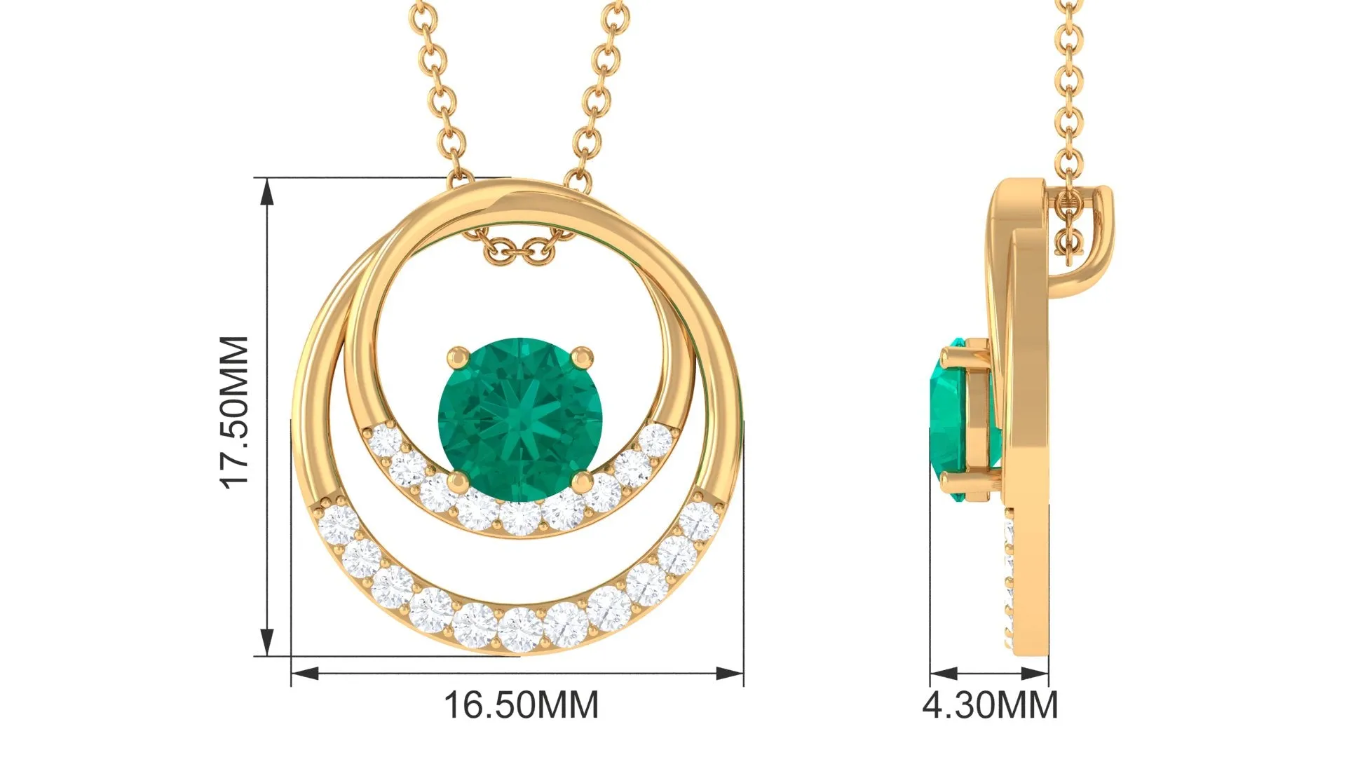 Round Emerald Open Circle Pendant Necklace with Diamond