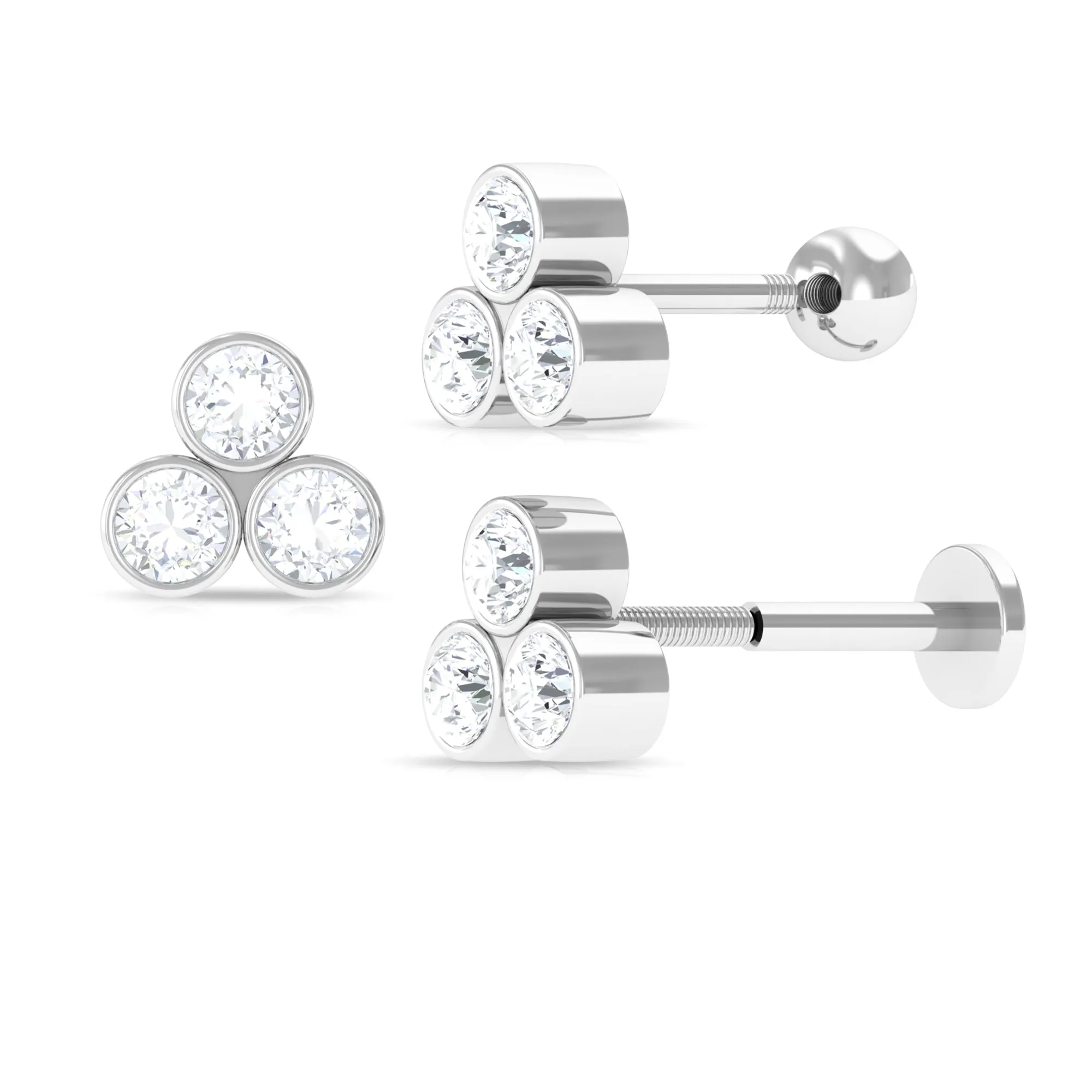Round Moissanite Trio Helix Earring in Bezel Setting