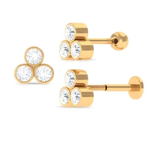 Round Moissanite Trio Helix Earring in Bezel Setting