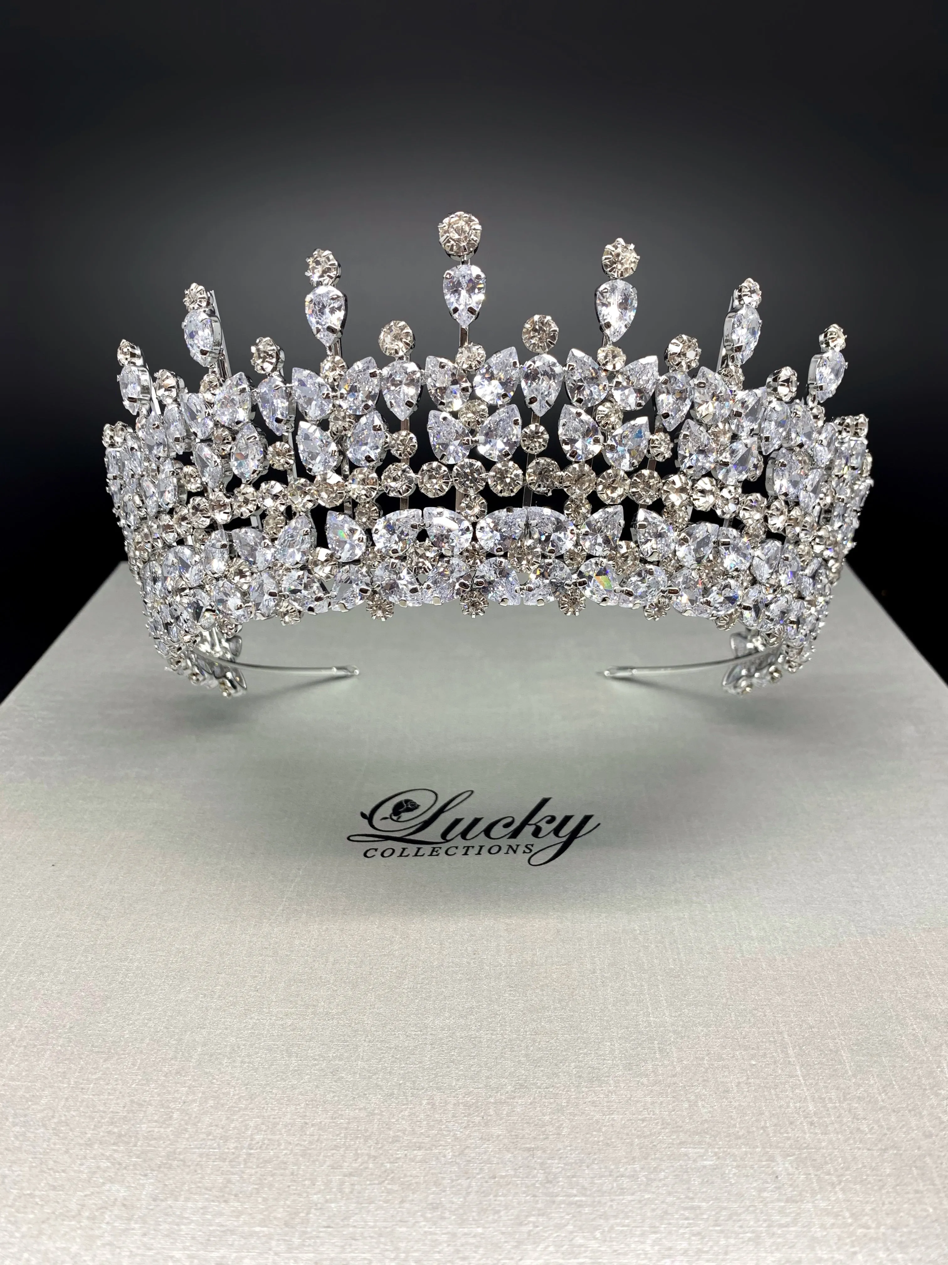 Royal Cubic Zirconia Bridal, Quinceanera Tiara, Marquise and Tear Drop CZ