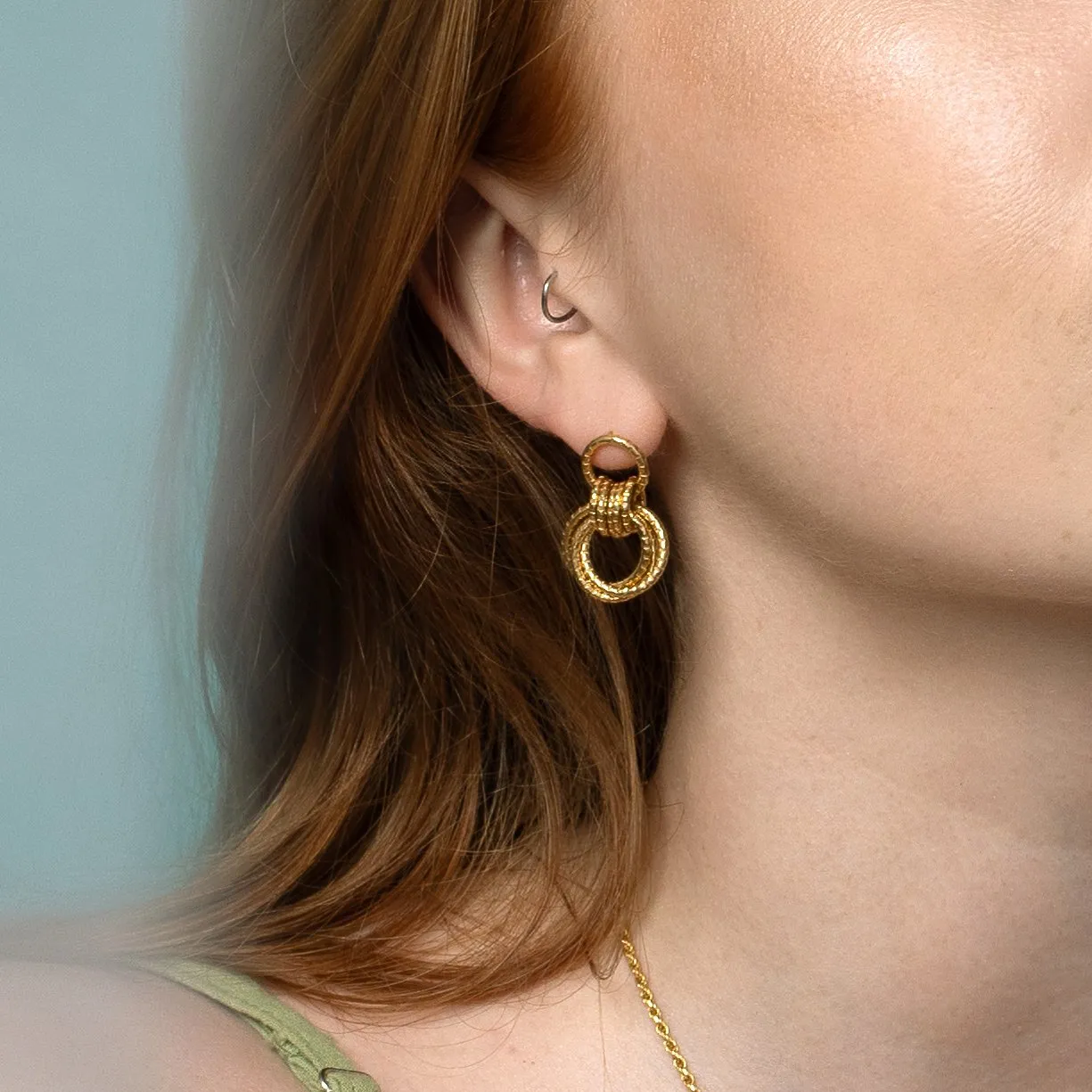 Serpentine Linked Loop Earrings - Gold