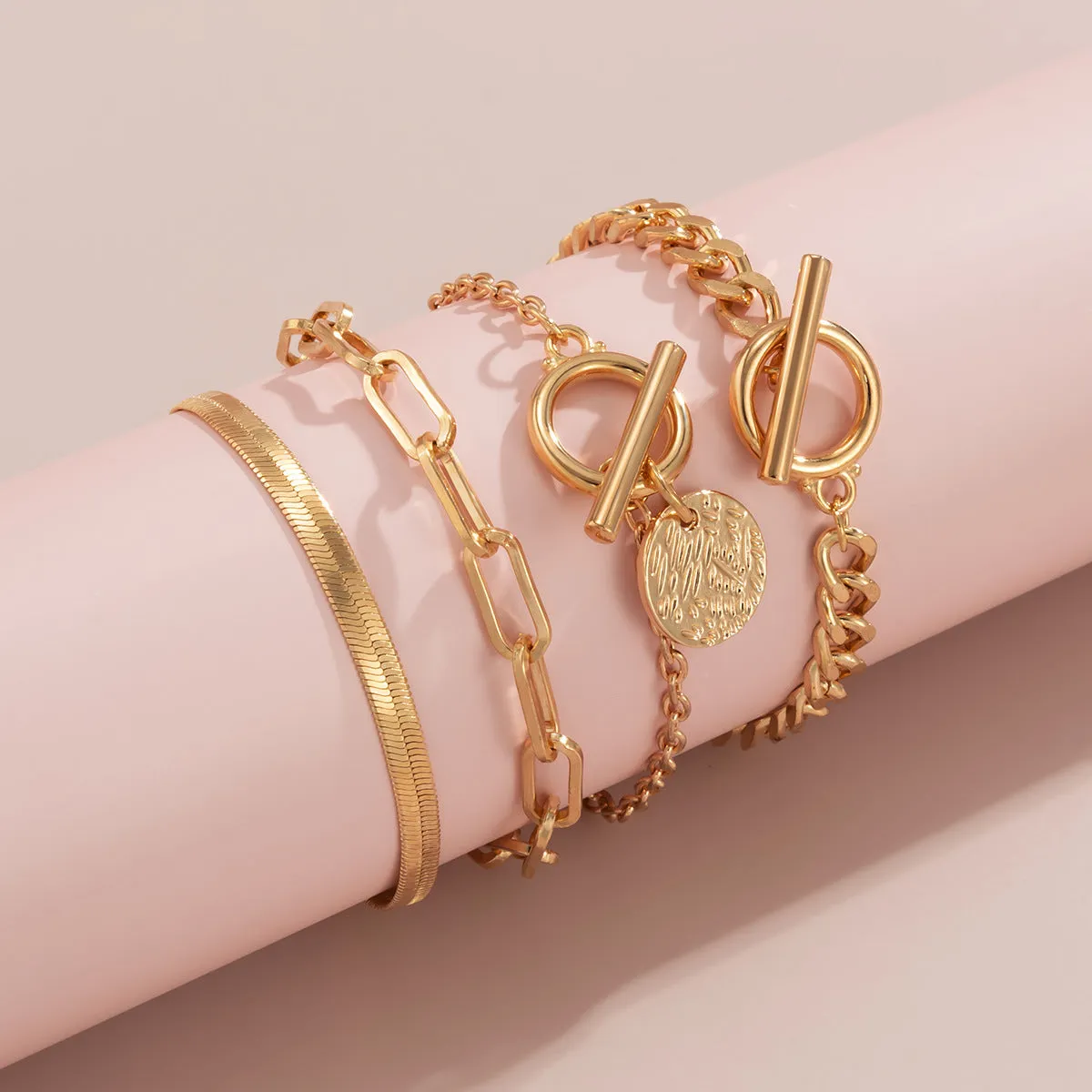 Set of 4 Edgy Hollow Chain Metal Chain Bracelet