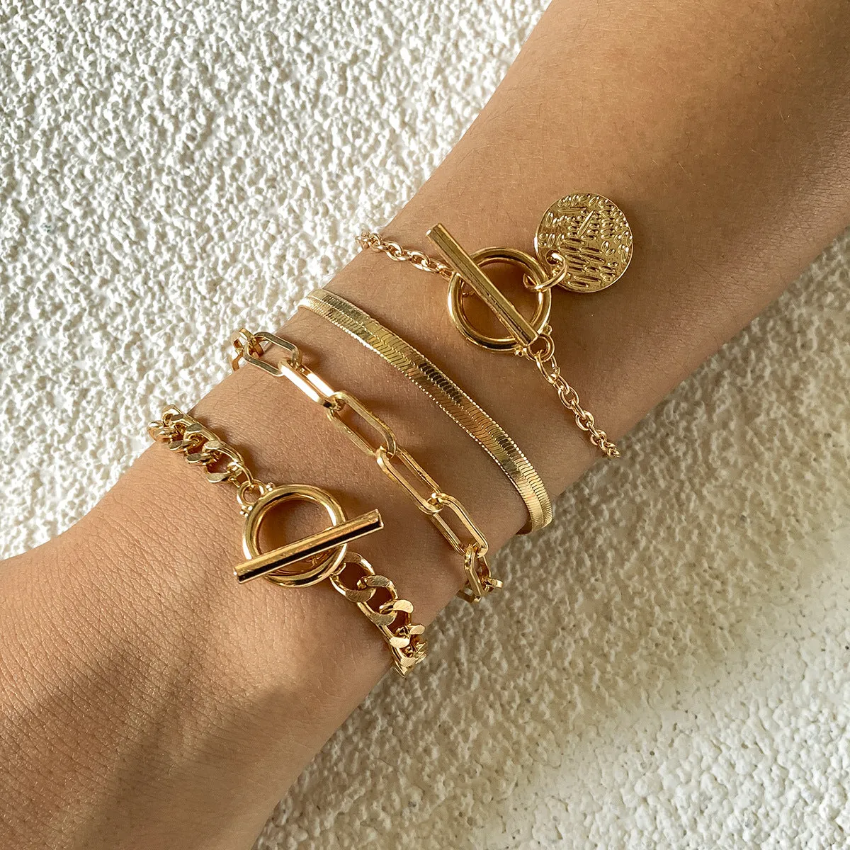 Set of 4 Edgy Hollow Chain Metal Chain Bracelet