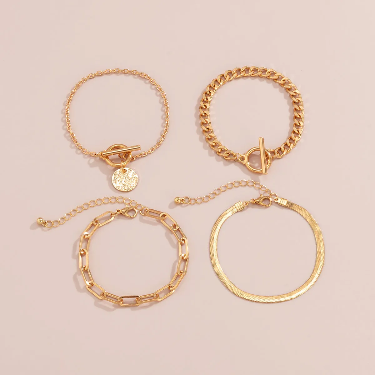 Set of 4 Edgy Hollow Chain Metal Chain Bracelet