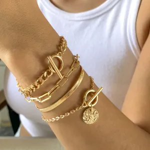 Set of 4 Edgy Hollow Chain Metal Chain Bracelet