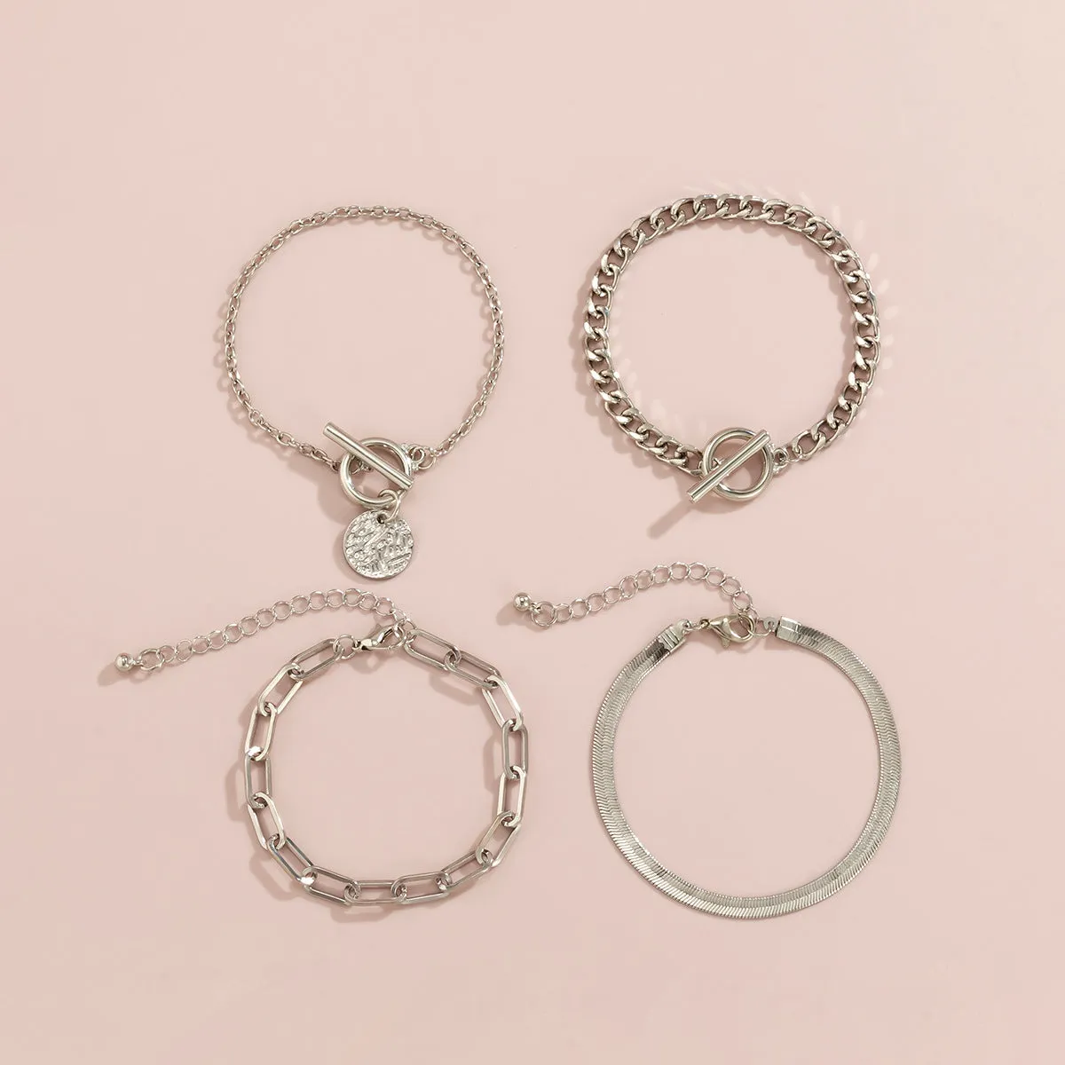 Set of 4 Edgy Hollow Chain Metal Chain Bracelet