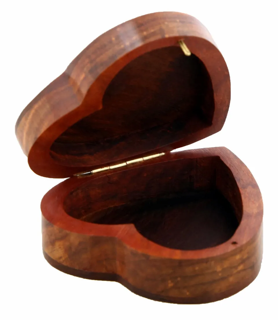 ShalinIndia Handmade Heart Shaped Wooden Jewelry Box With Elephant - 3.5x3.5x1 Inch - Sheesham Wood Brass