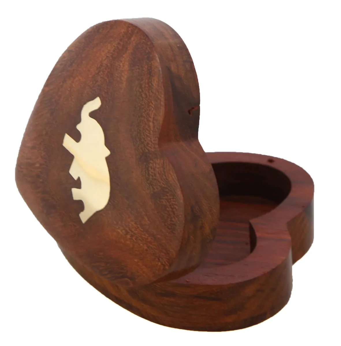 ShalinIndia Handmade Heart Shaped Wooden Jewelry Box With Elephant - 3.5x3.5x1 Inch - Sheesham Wood Brass