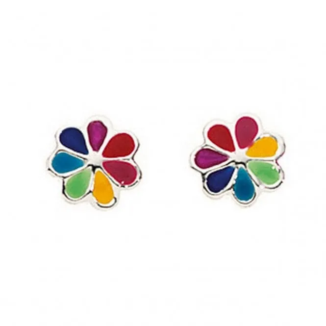 Silver & Co Beginnings 925 Silver Daisy Stud Earrings with Multi-Color Enamel